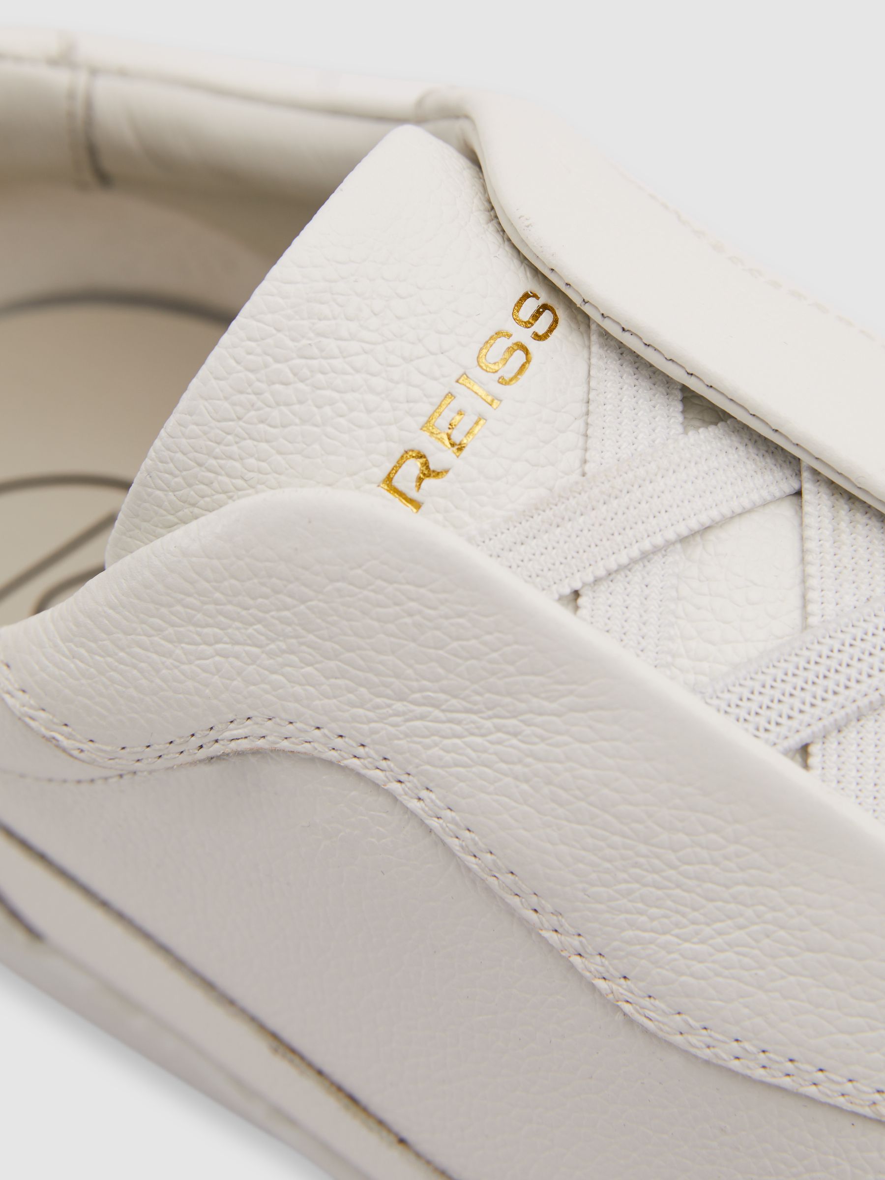 Grained Leather Elasticated Lace Trainers in White - Image 5 of 5