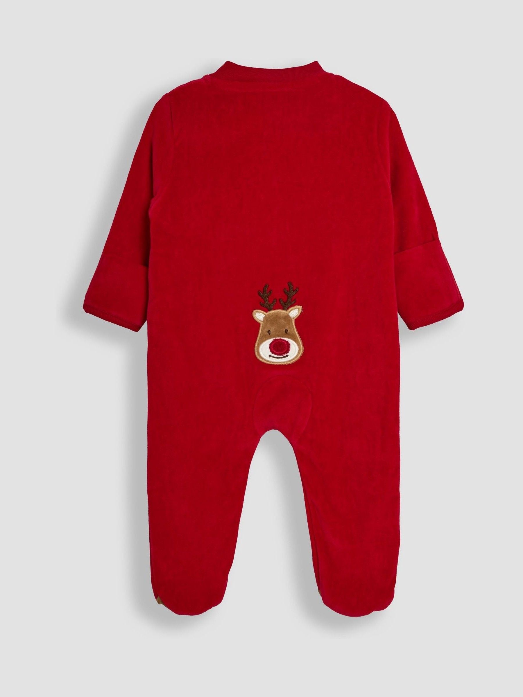 Red Reindeer Cotton Christmas Zip Appliqué Sleepsuit - Image 2 of 3