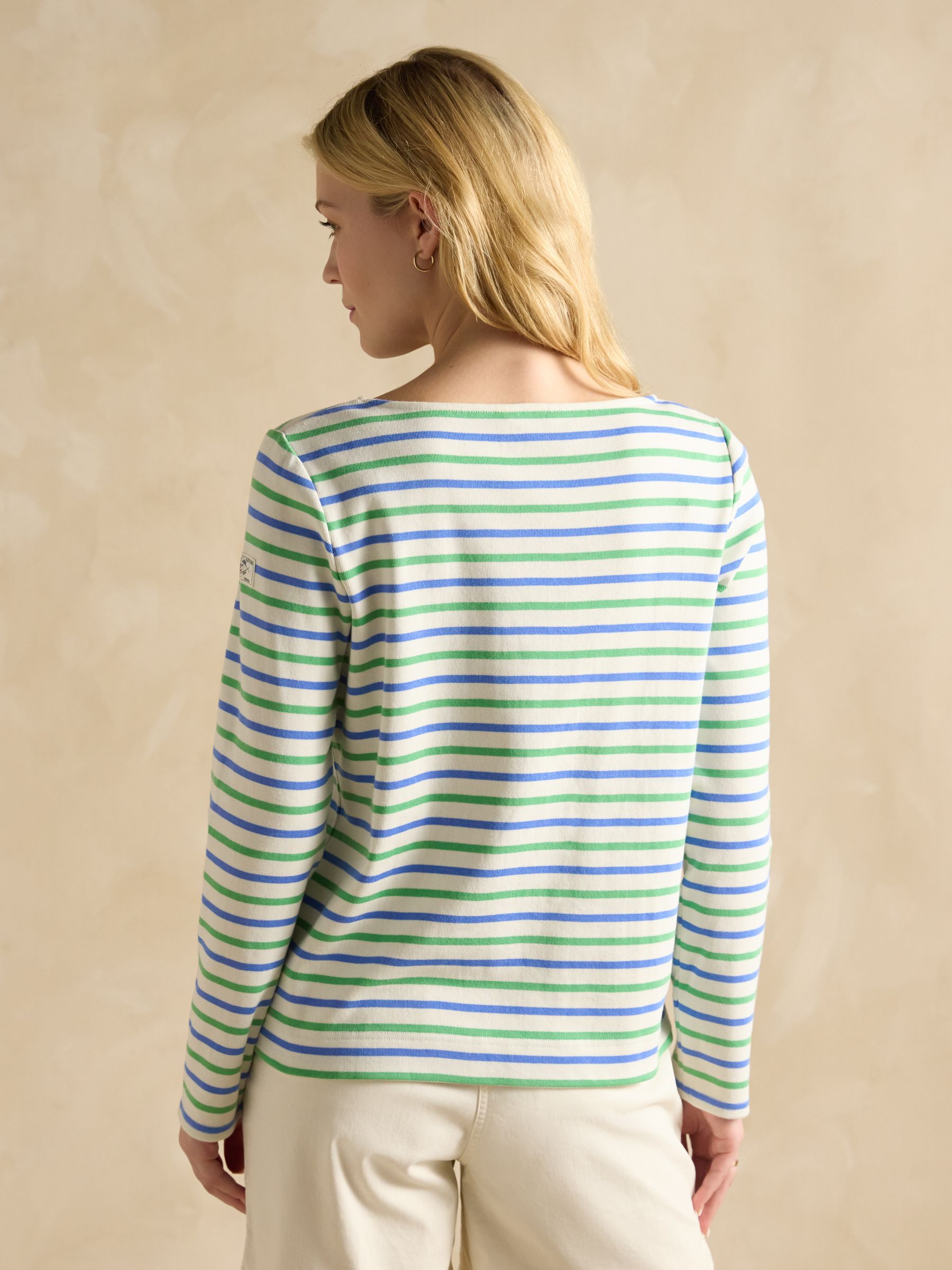 Harbour Green Blue Striped Boat Neck 100% Cotton Breton Top - Image 2 of 7