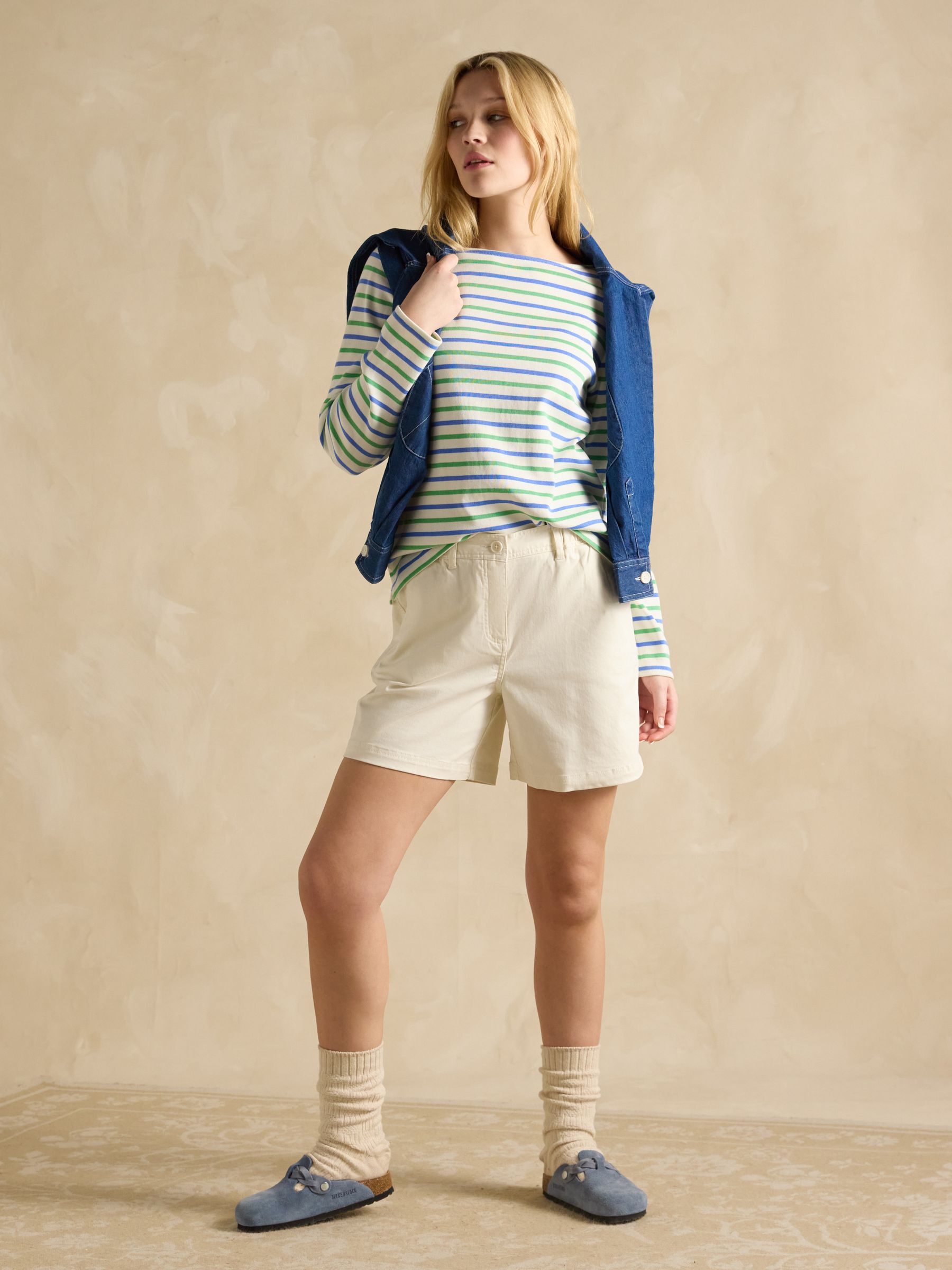 Harbour Green Blue Striped Boat Neck 100% Cotton Breton Top - Image 3 of 7