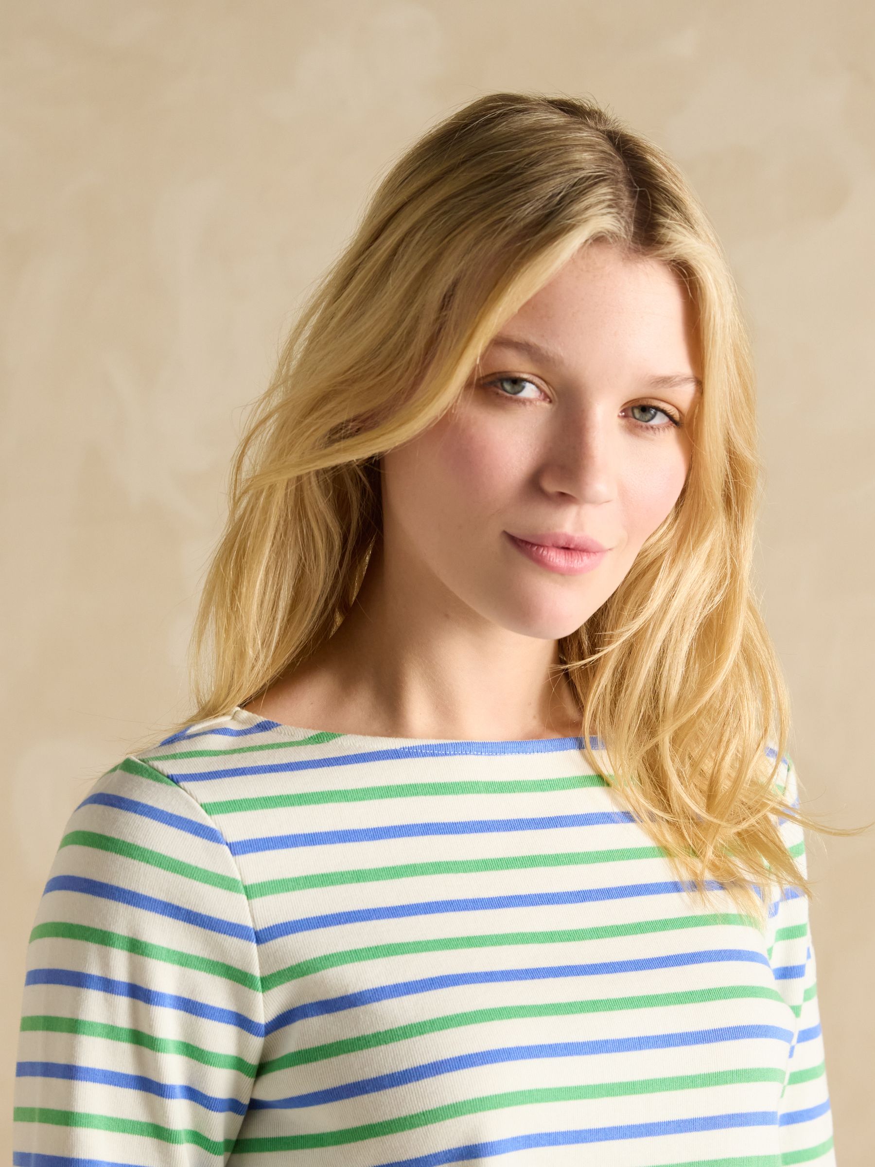Harbour Green Blue Striped Boat Neck 100% Cotton Breton Top - Image 4 of 7