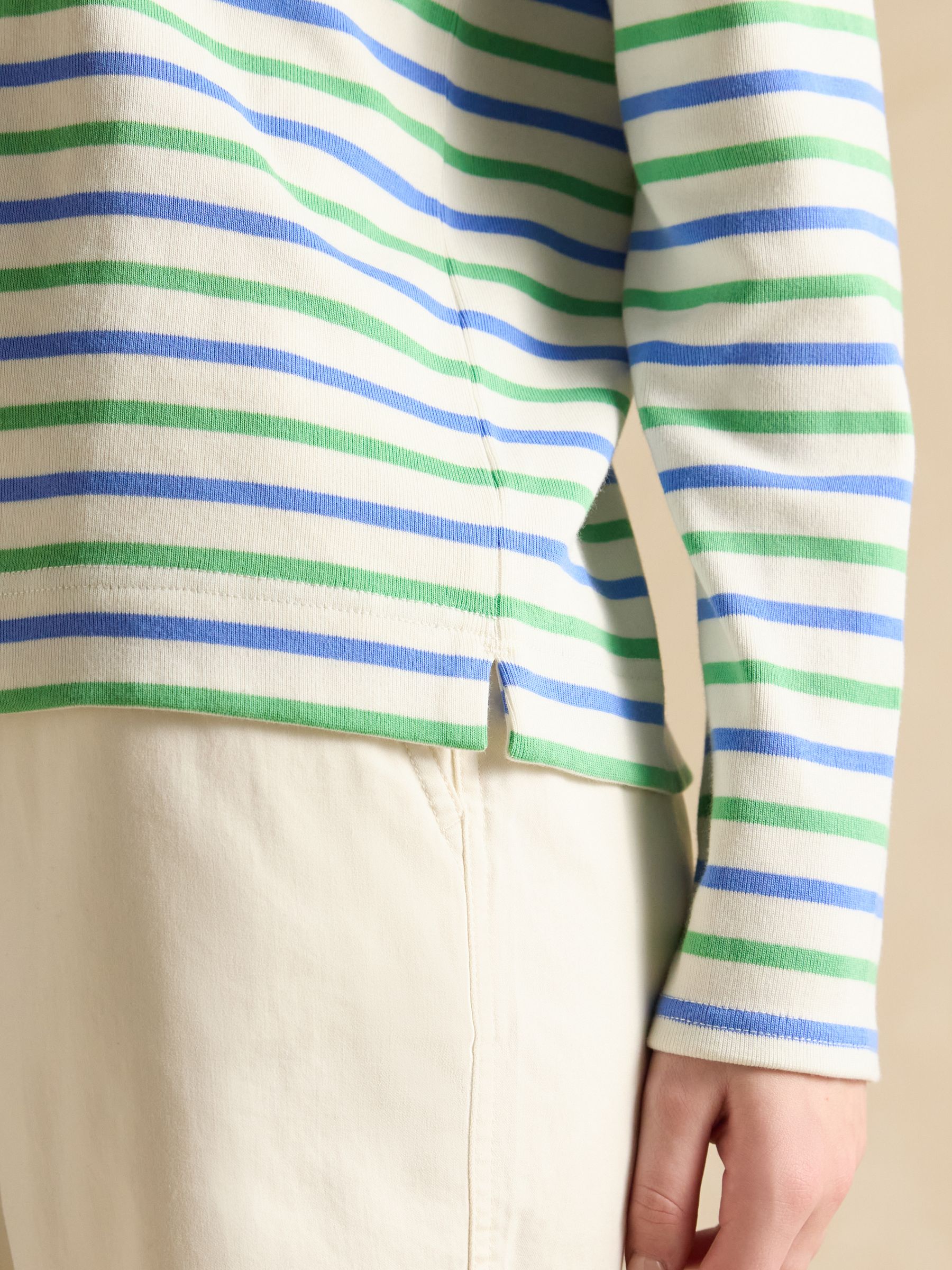 Harbour Green Blue Striped Boat Neck 100% Cotton Breton Top - Image 6 of 7