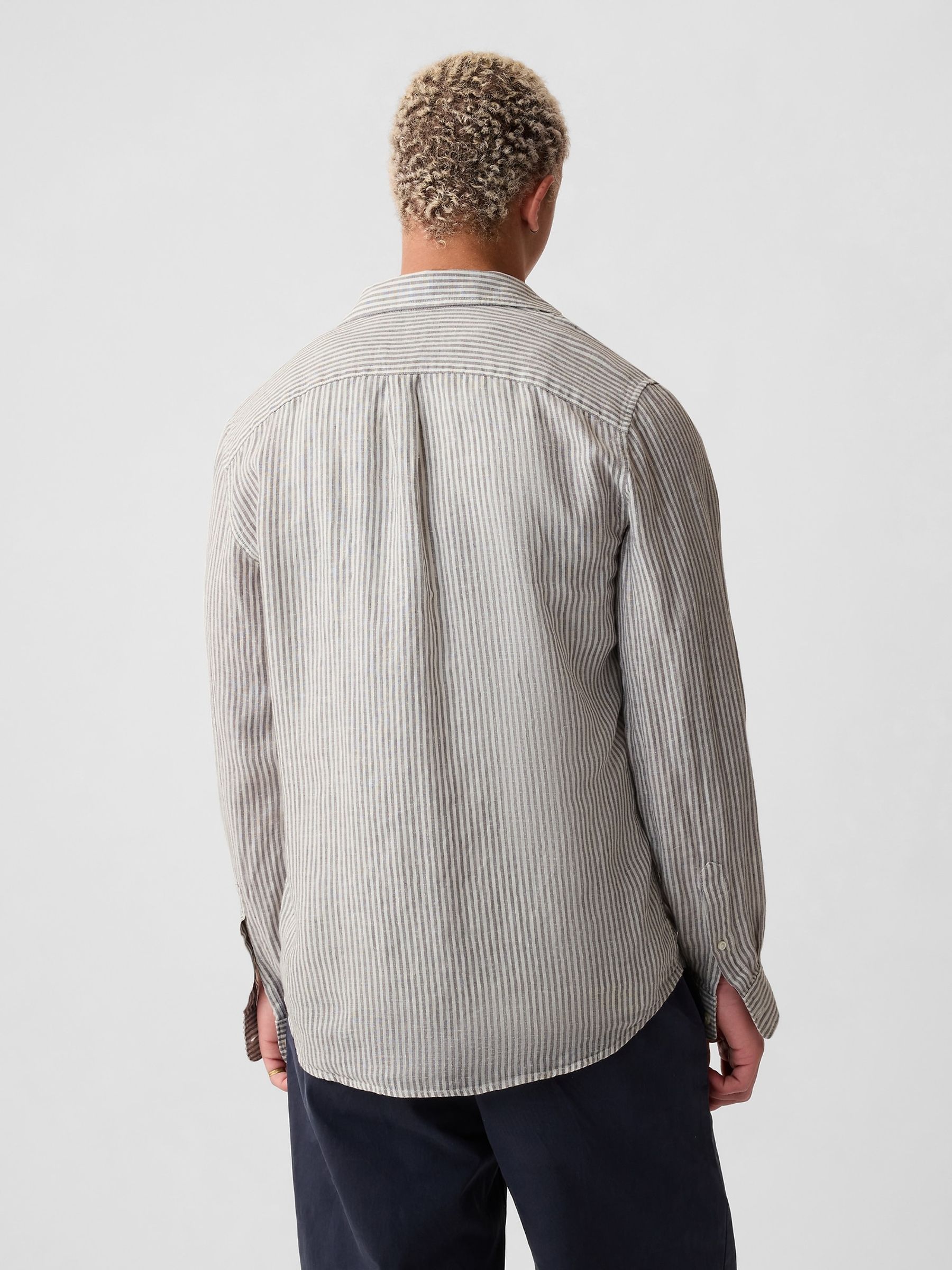 Grey 100% Linen Long Sleeve Shirt - Image 2 of 4