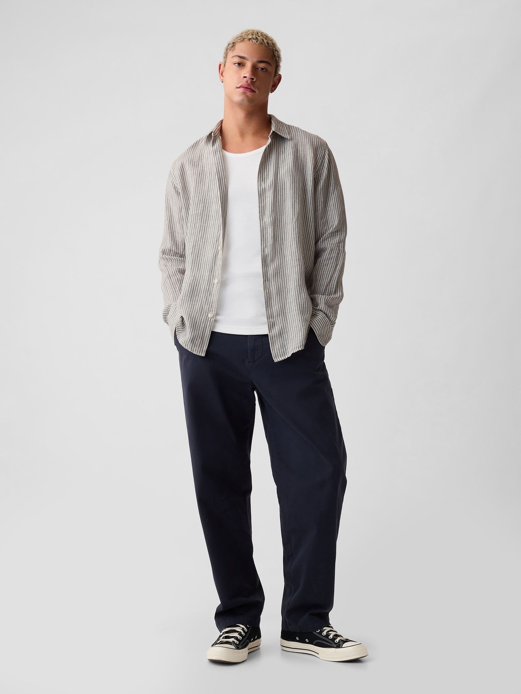 Grey 100% Linen Long Sleeve Shirt - Image 3 of 4