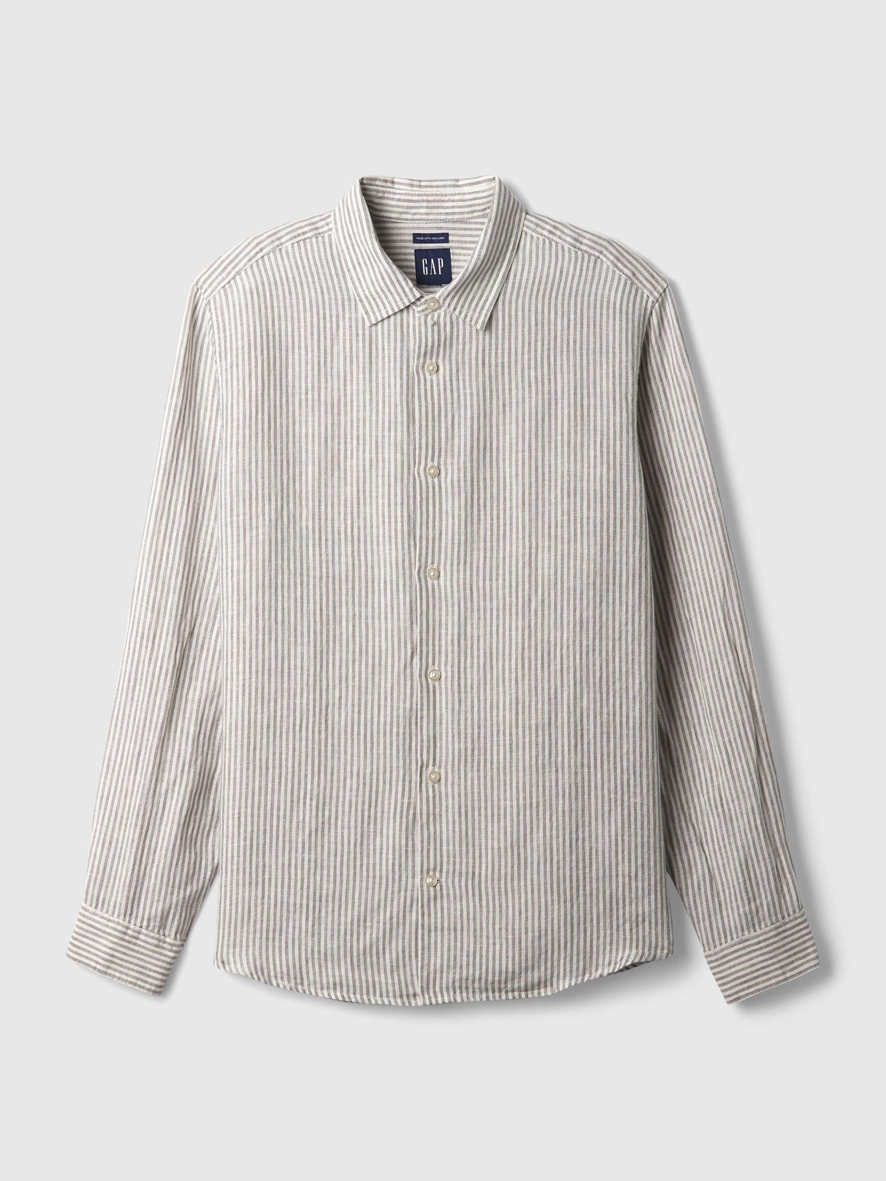 Grey 100% Linen Long Sleeve Shirt - Image 4 of 4