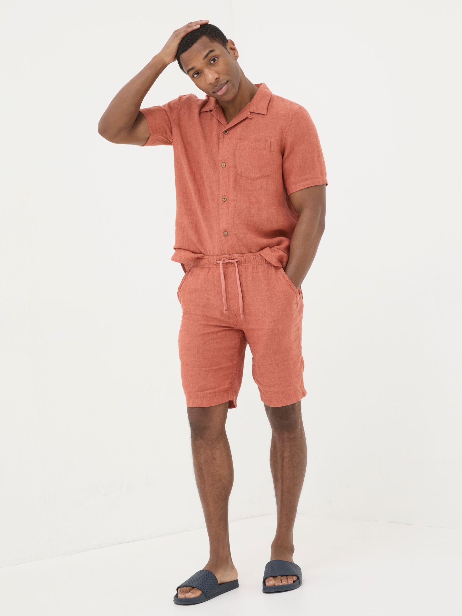 Seaton Orange Linen Pull On Shorts - Image 4 of 6