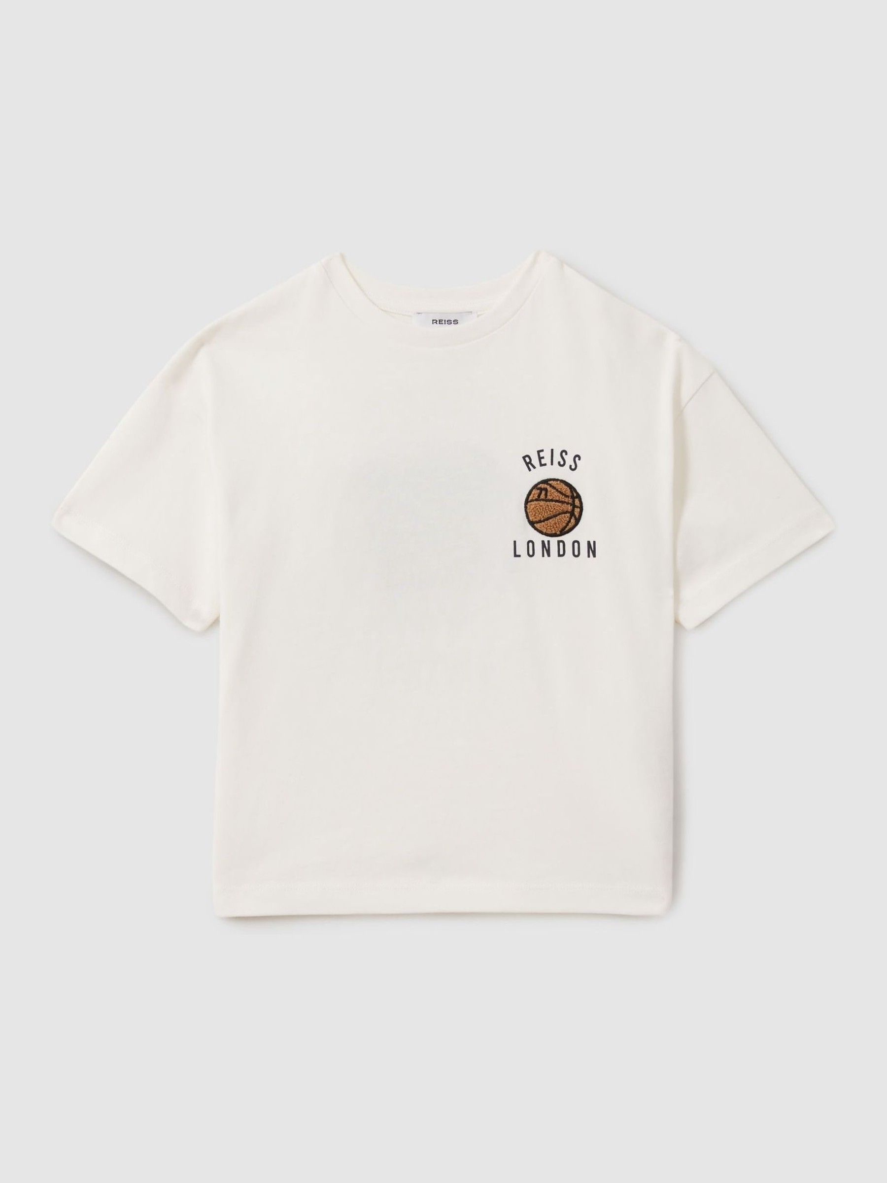 Teen Oversized Cotton Basketball Motif T-Shirt in Off White - Image 1 of 6 Teen Oversized Cotton Basketball Motif T-Shirt in Off White - Image 1 of 6
