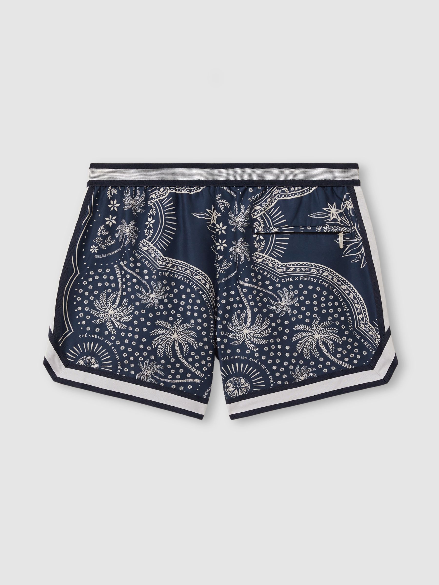 Ché Printed Elasticated Waist Swim Shorts in Navy/White - Image 3 of 5