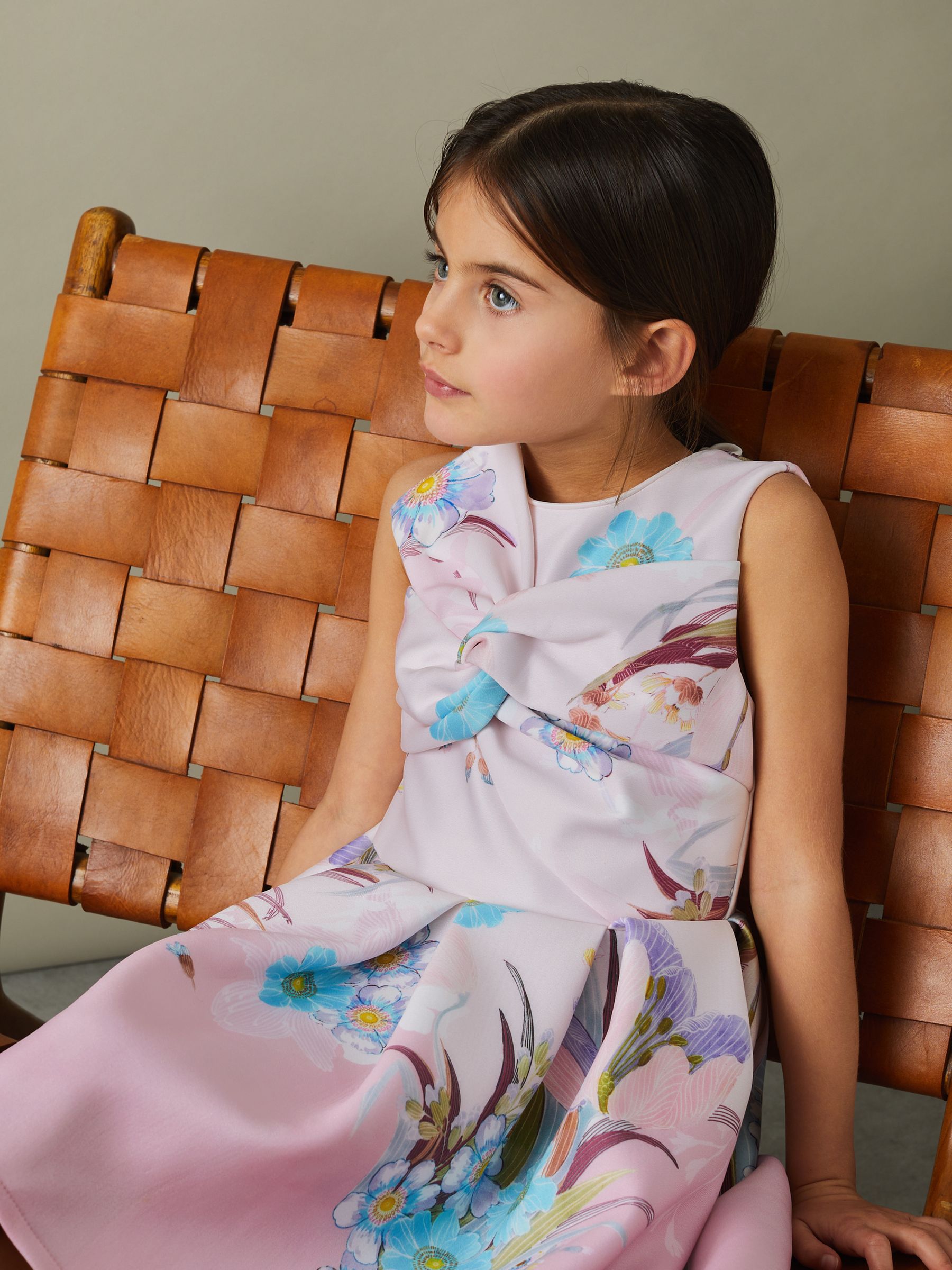 13-14 yrs Floral Scuba Twist Fit-and-Flare Dress in Pink - Image 3 of 5