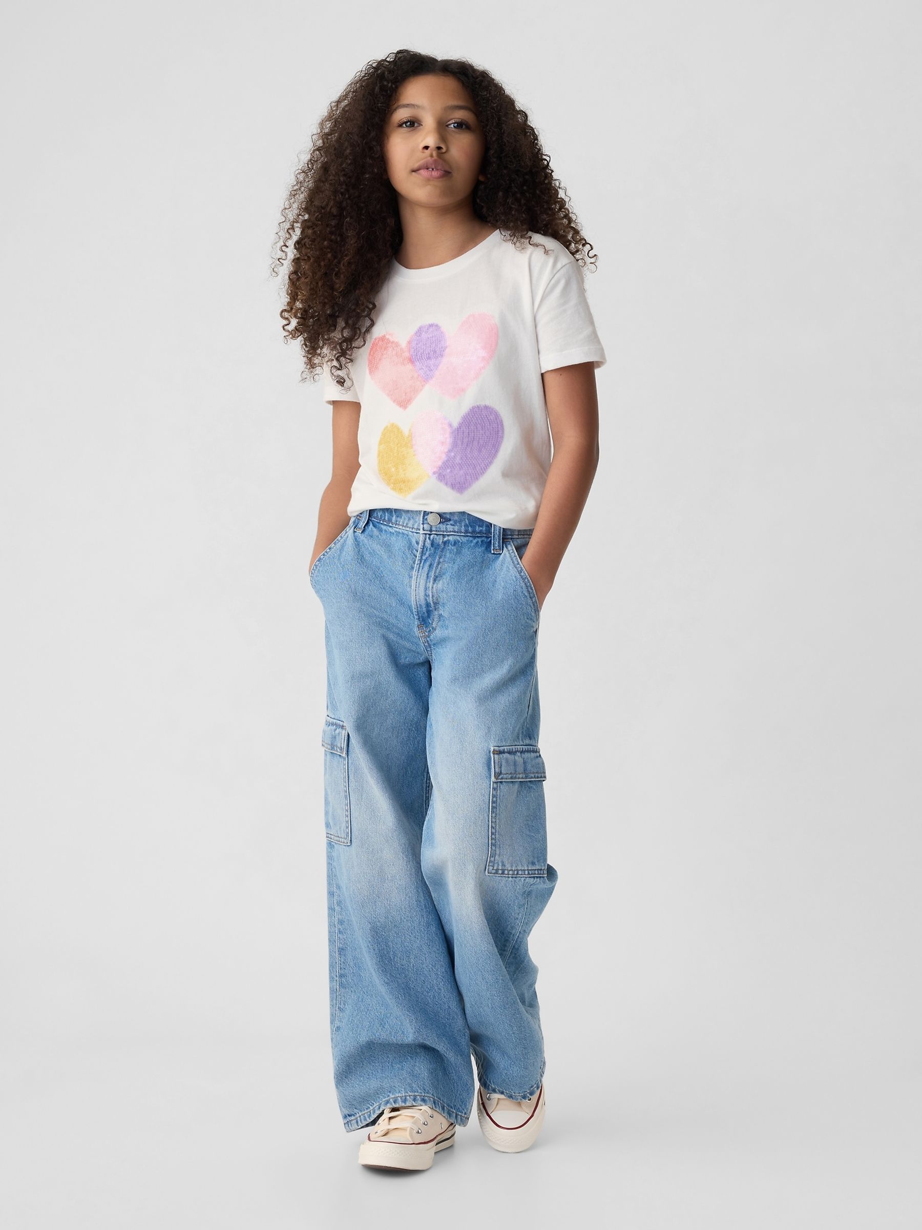 White Heart Sequin Graphic Short Sleeve Crew Neck T-Shirt (4-13yrs) - Image 3 of 3