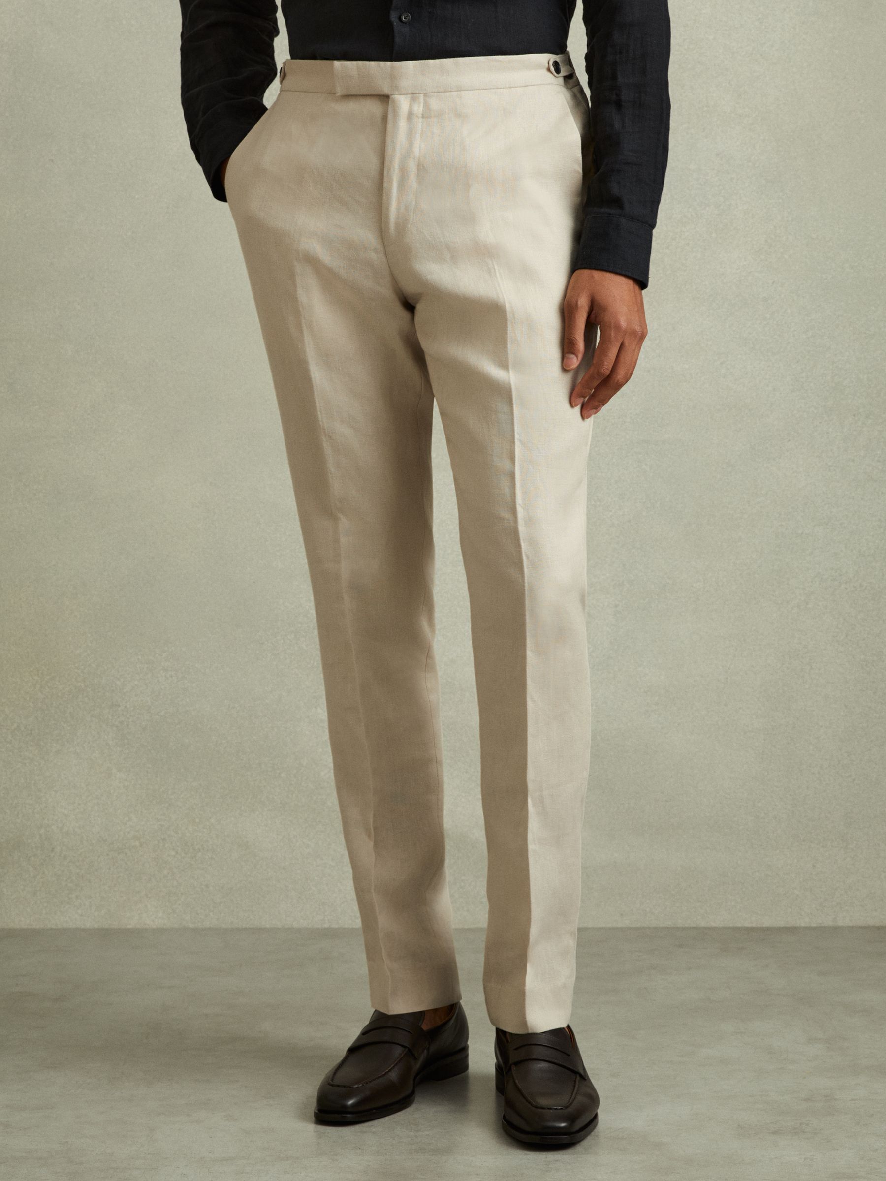 Linen Side Adjuster Trousers in Oatmeal - Image 3 of 6