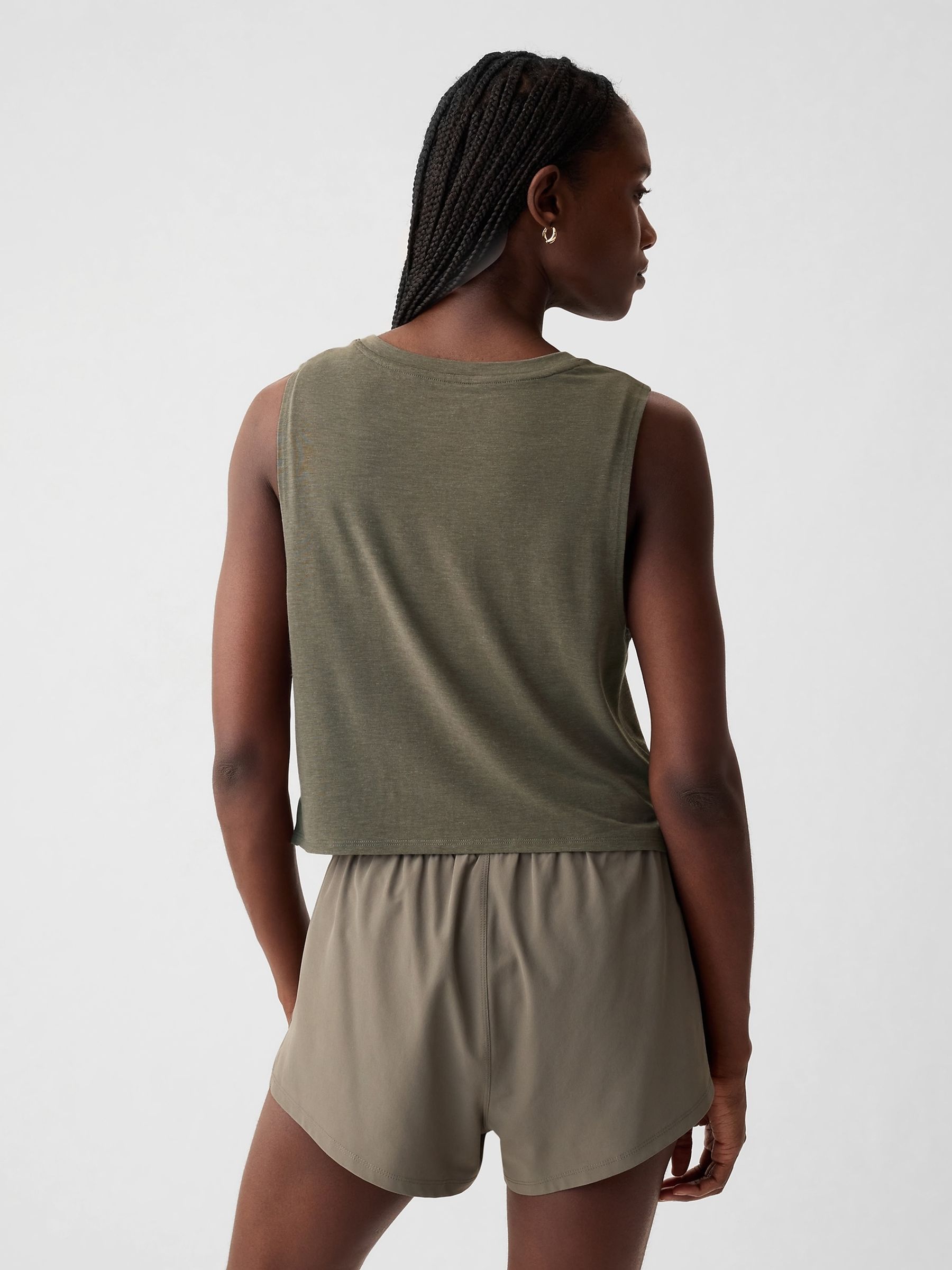 Khaki Green Breathe Cropped Sleeveless Muscle T-Shirt - Image 2 of 5