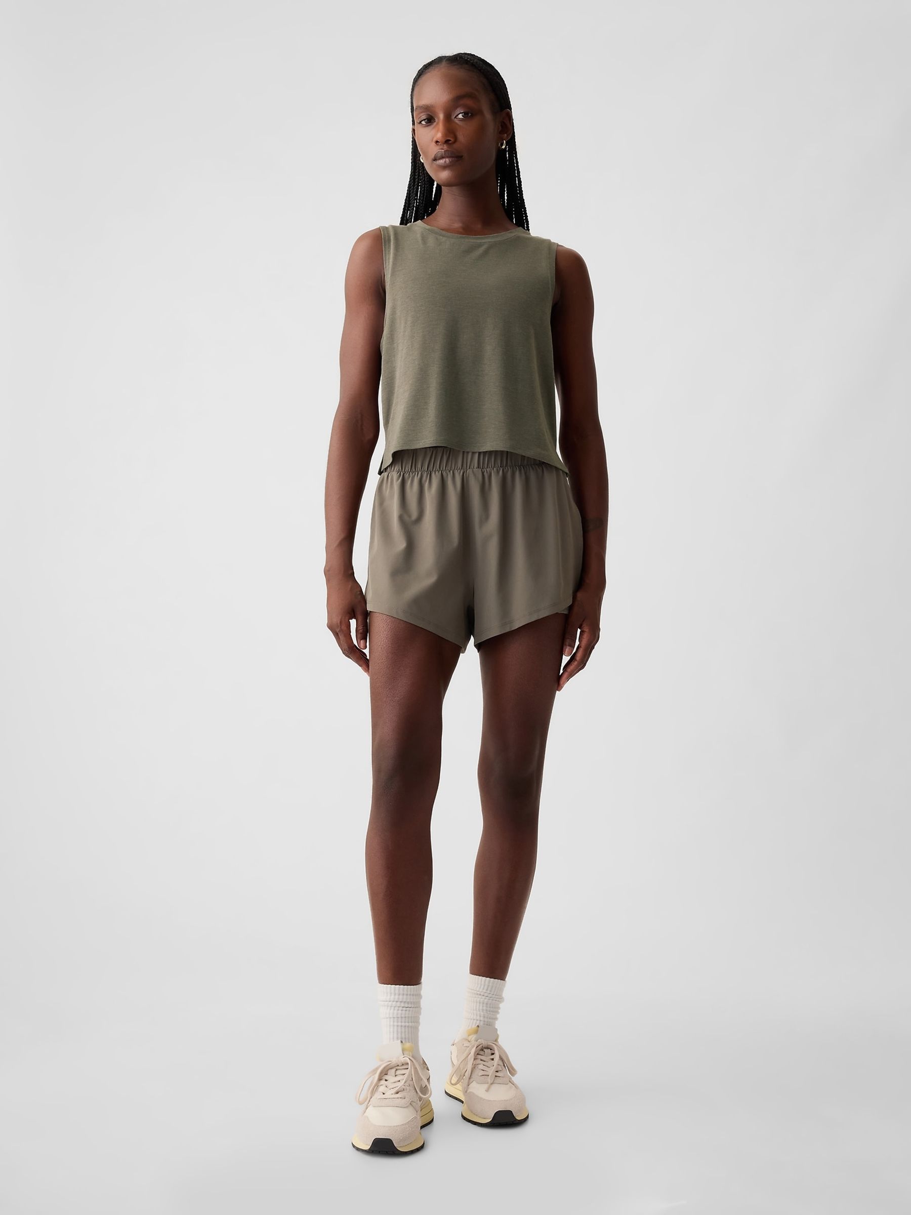 Khaki Green Breathe Cropped Sleeveless Muscle T-Shirt - Image 3 of 5