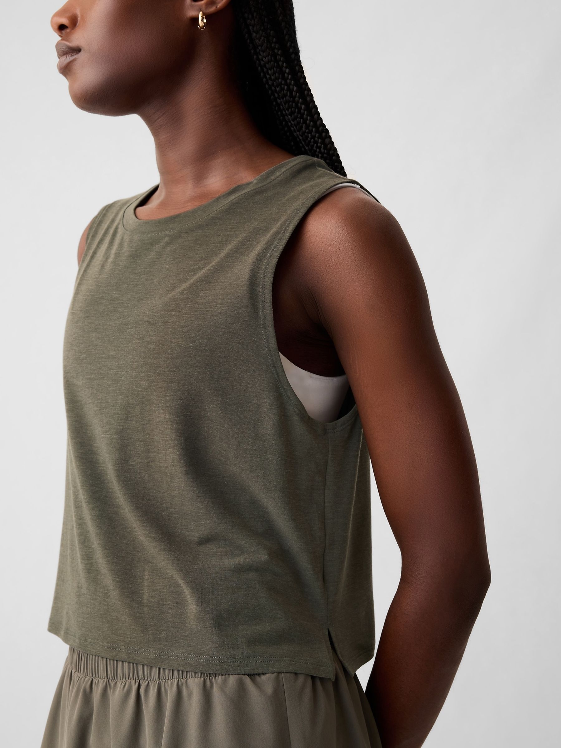 Khaki Green Breathe Cropped Sleeveless Muscle T-Shirt - Image 4 of 5