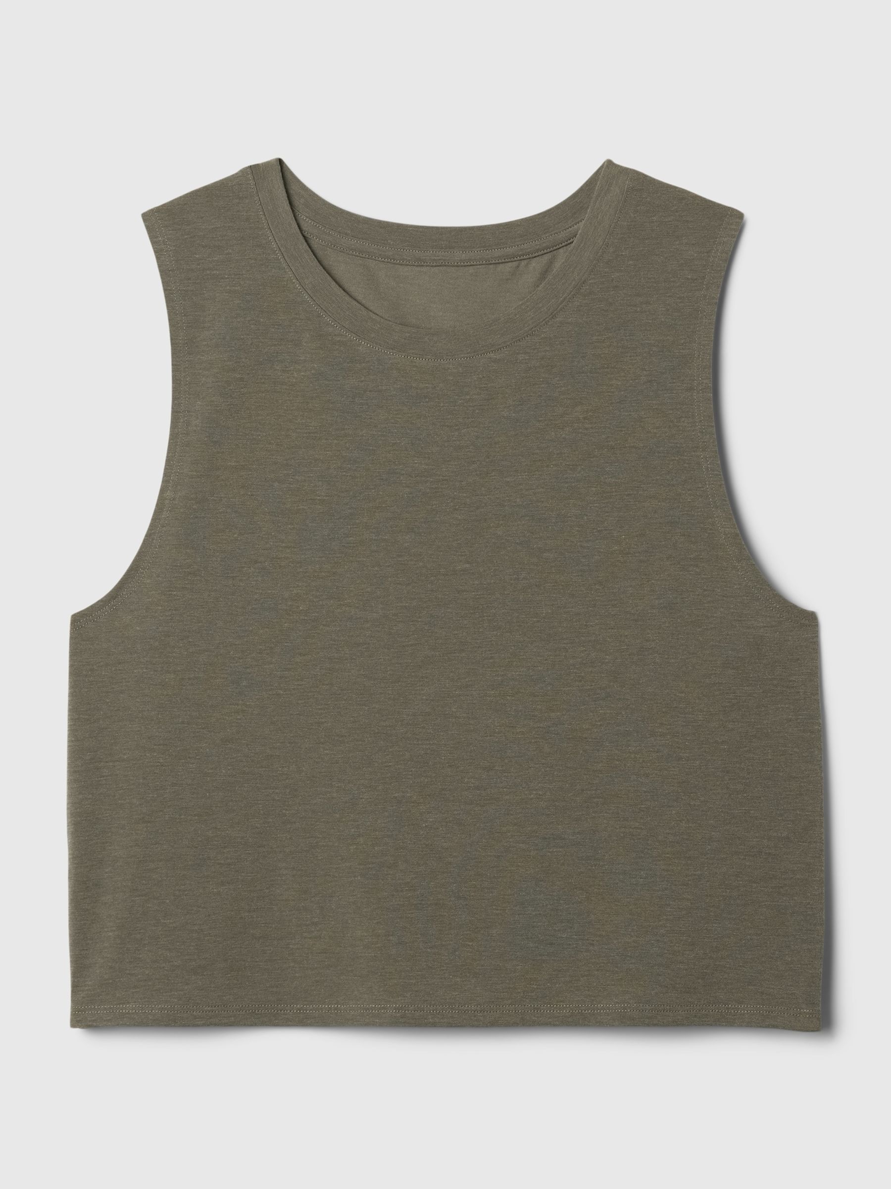 Khaki Green Breathe Cropped Sleeveless Muscle T-Shirt - Image 5 of 5