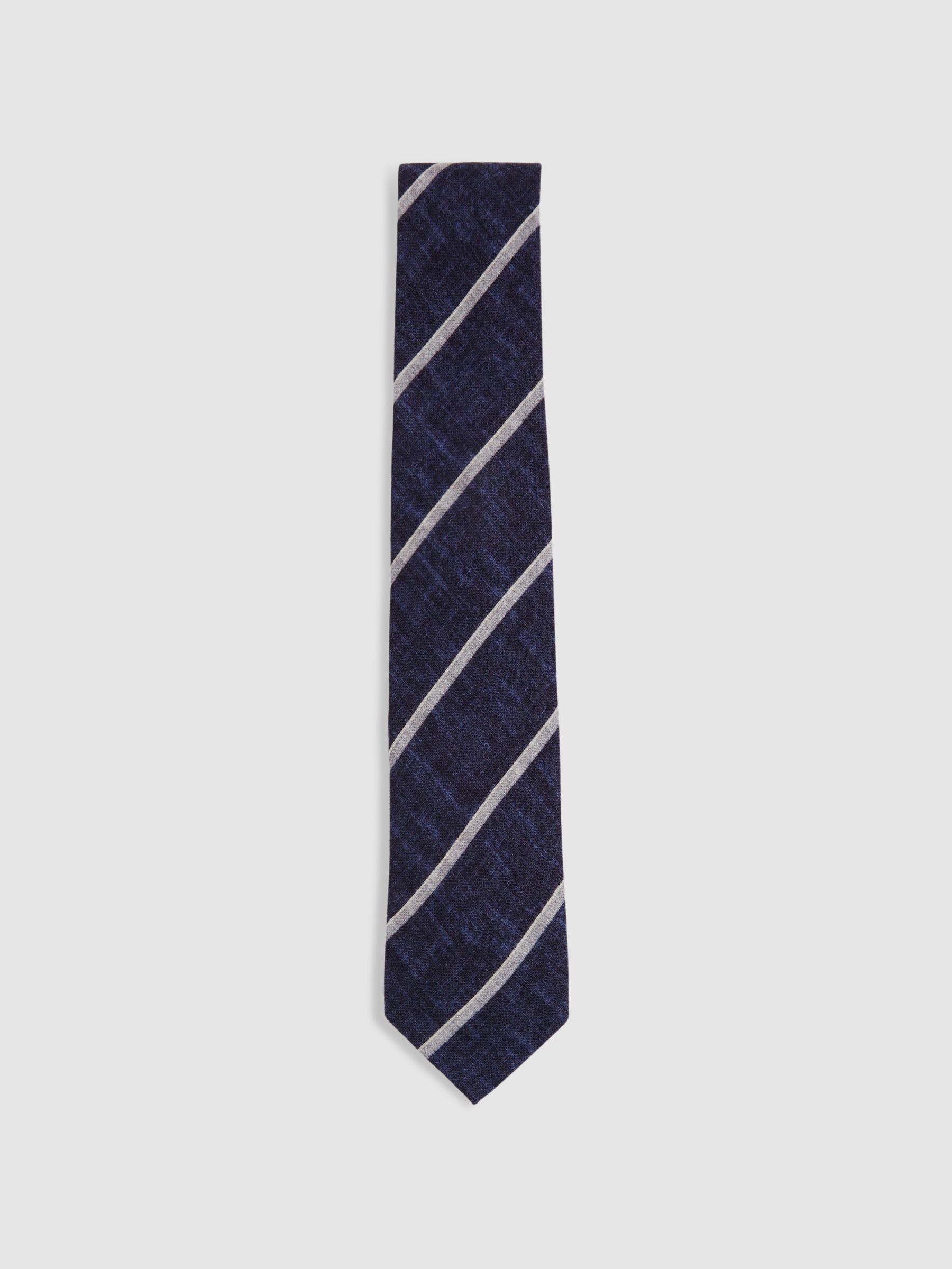 Striped Wool Melange Tie in Navy - Image 1 of 5