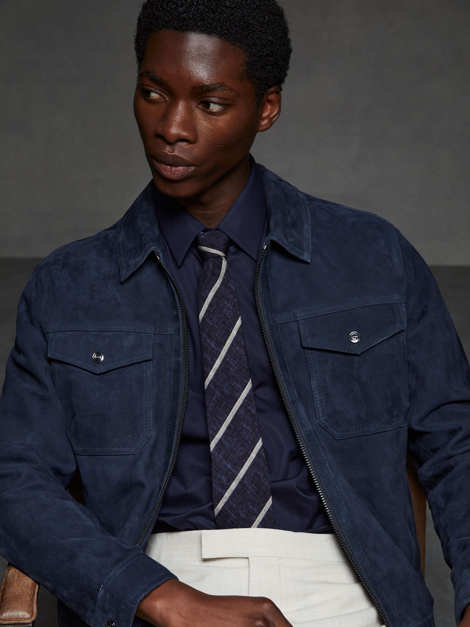 Striped Wool Melange Tie in Navy - Image 2 of 5