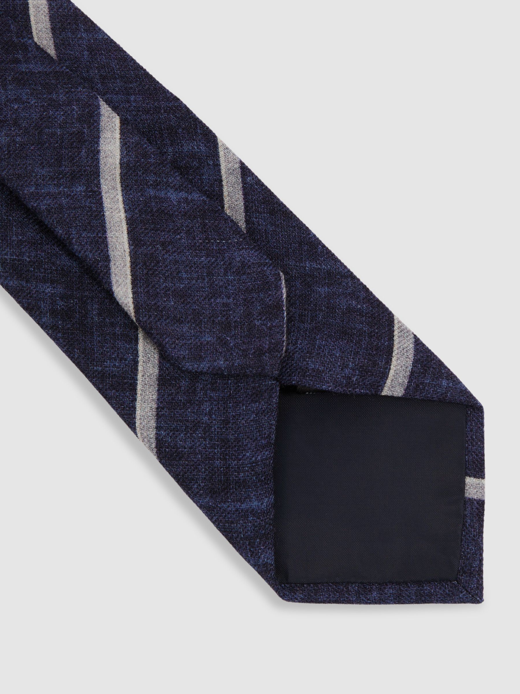 Striped Wool Melange Tie in Navy - Image 4 of 5