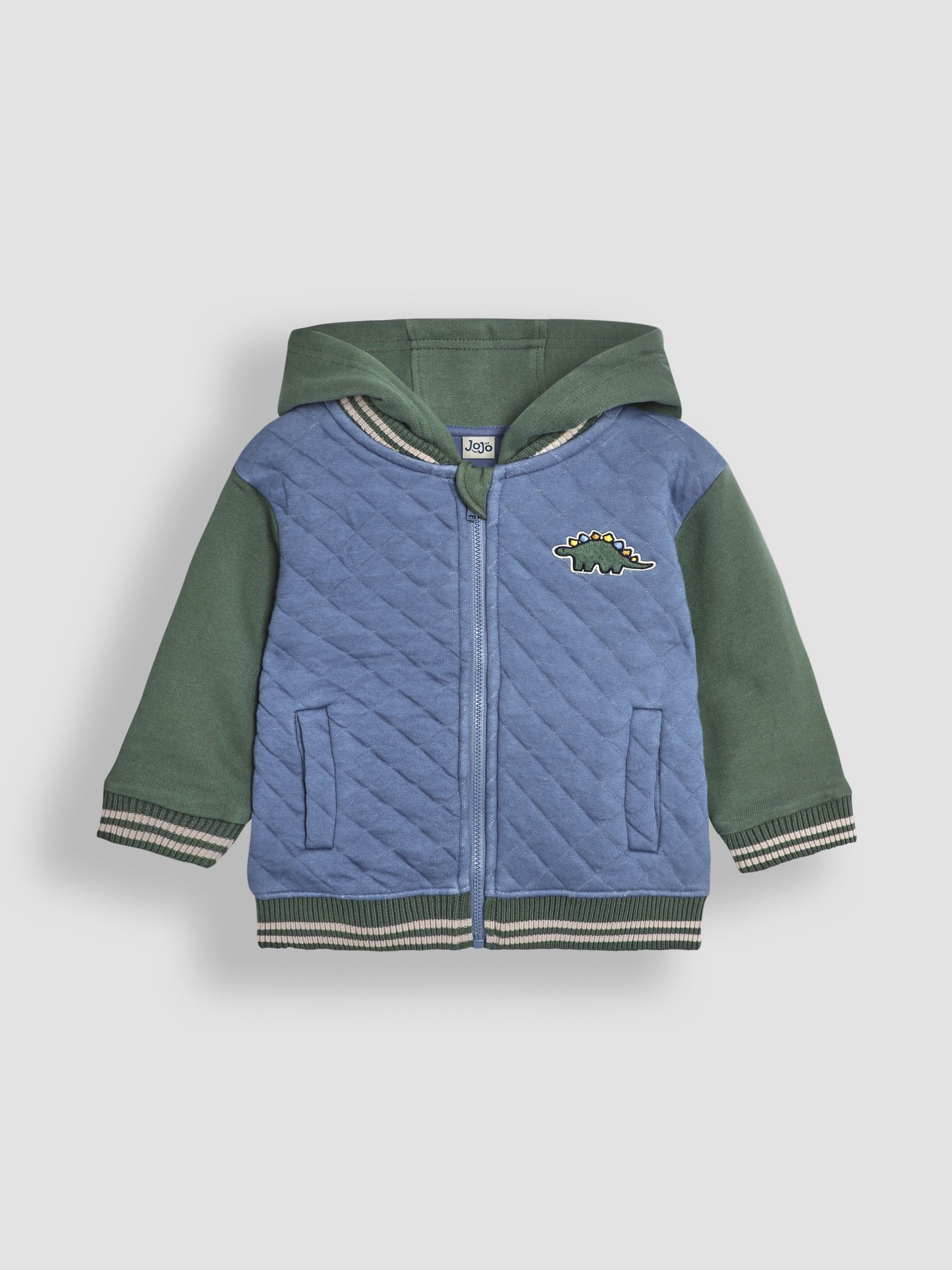 Denim Blue Dinosaur Cotton Blend Hooded Bomber Jacket - Image 1 of 7