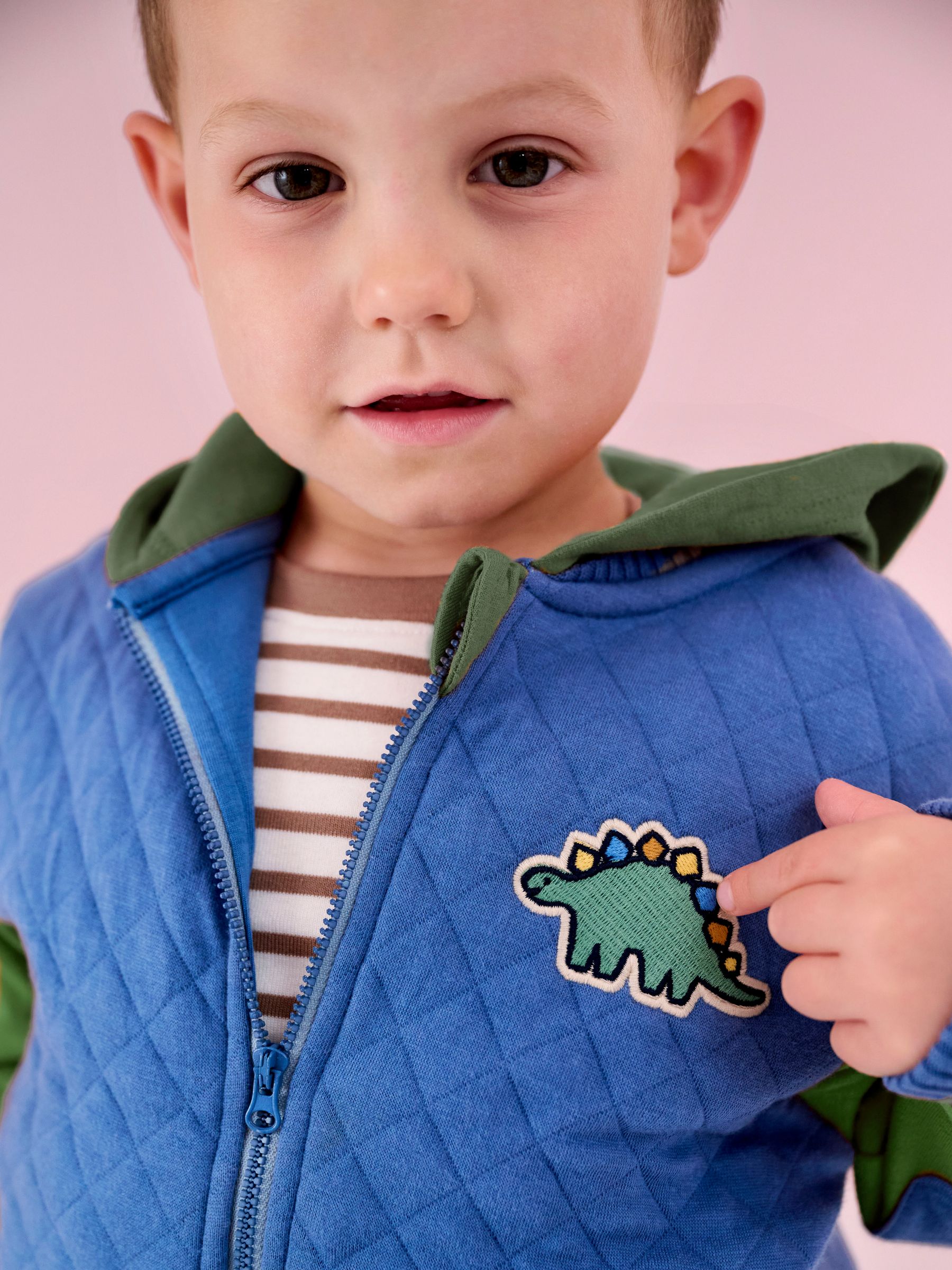 Denim Blue Dinosaur Cotton Blend Hooded Bomber Jacket - Image 7 of 7
