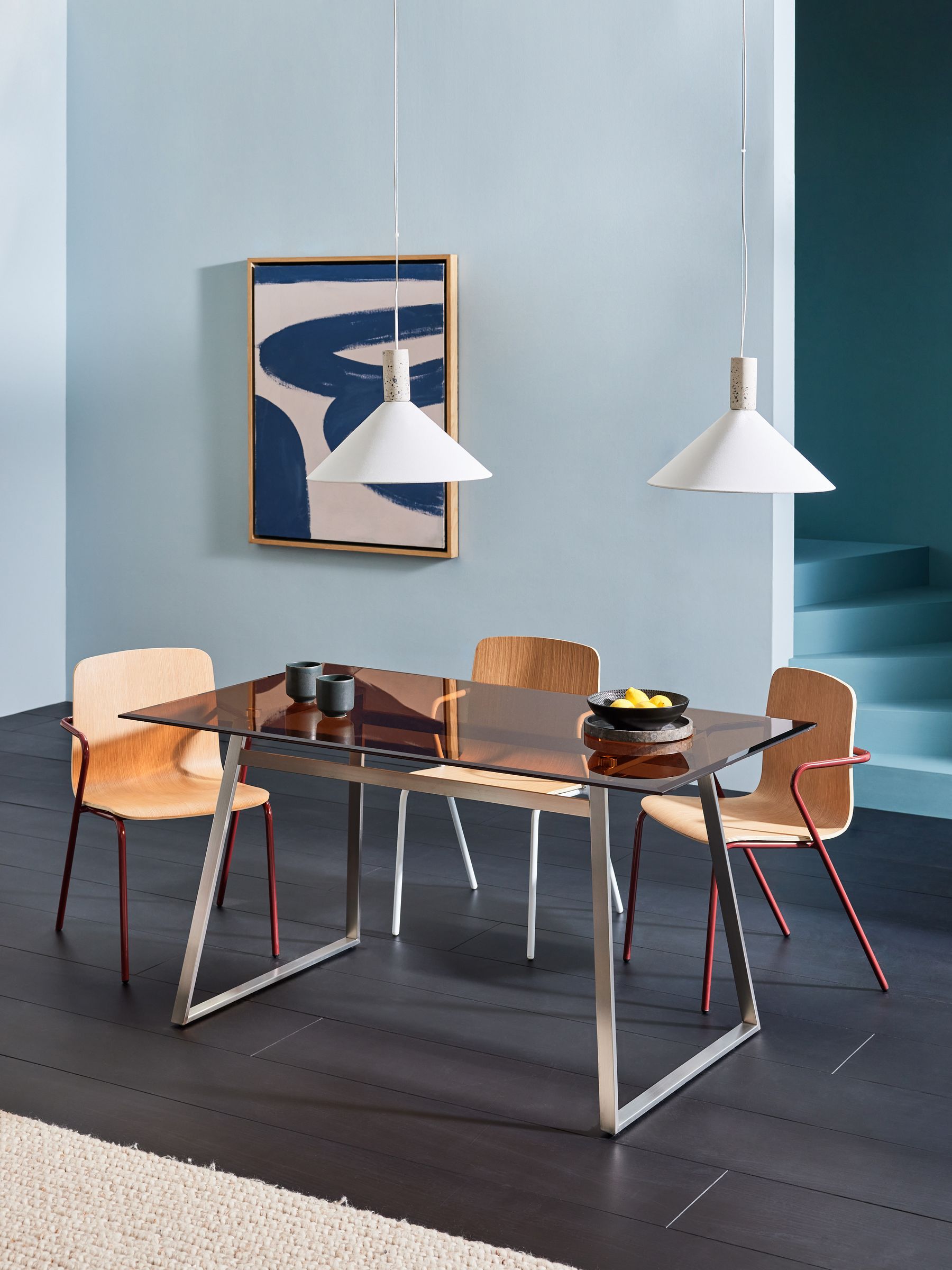 Haku 6 Seater Rectangle Dining Table in Stainless Steel Amber Glass - Image 1 of 4