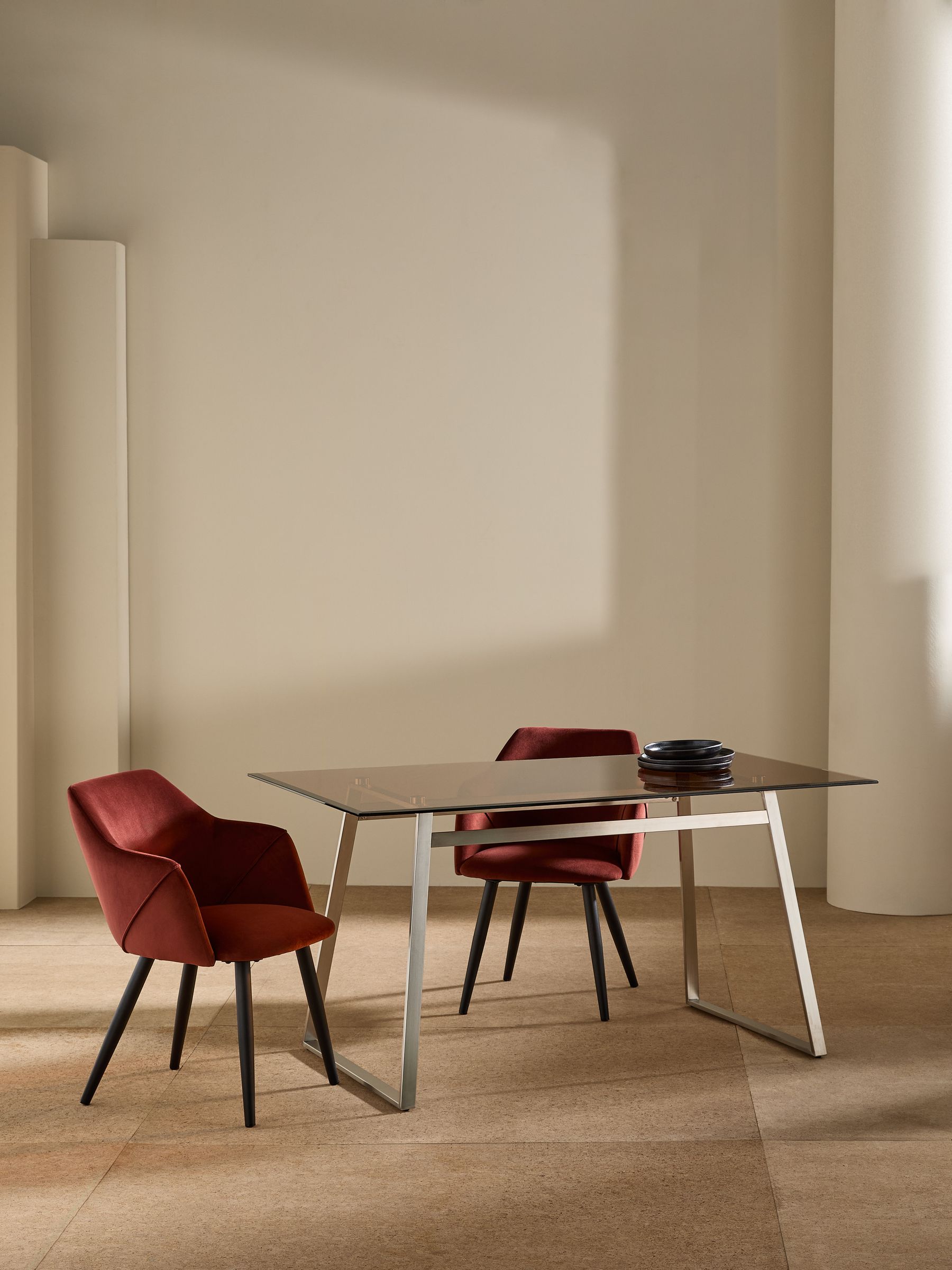 Haku 6 Seater Rectangle Dining Table in Stainless Steel Amber Glass - Image 2 of 4