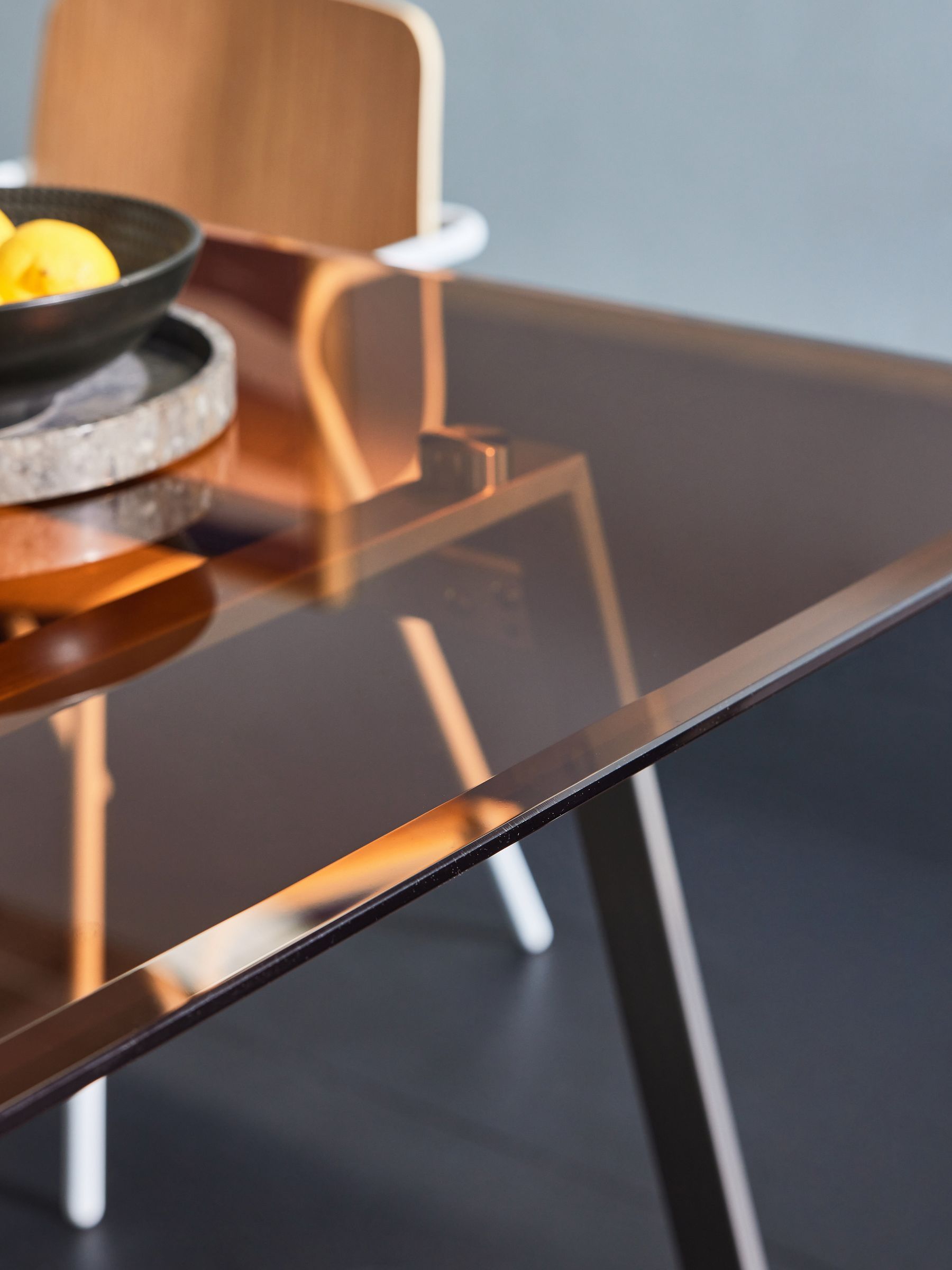 Haku 6 Seater Rectangle Dining Table in Stainless Steel Amber Glass - Image 3 of 4