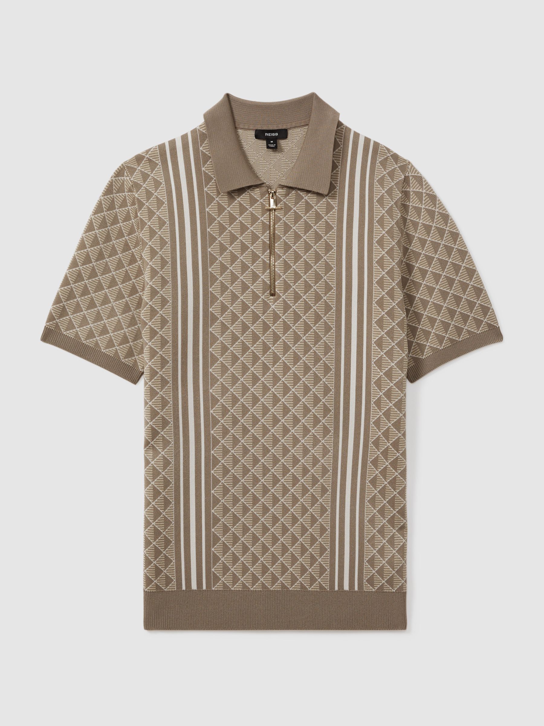 Half-Zip Diamond Stitch Polo Shirt in Oatmeal - Image 2 of 6