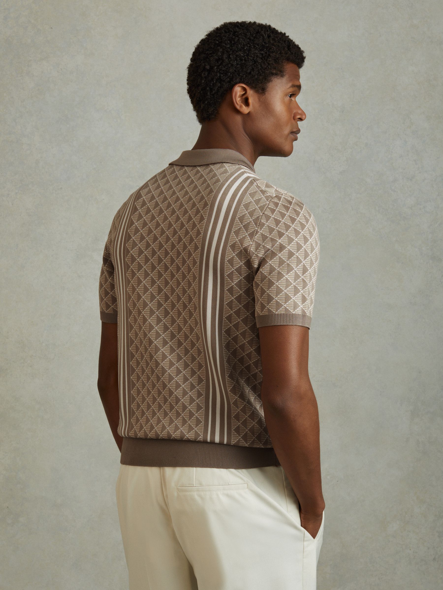 Half-Zip Diamond Stitch Polo Shirt in Oatmeal - Image 5 of 6