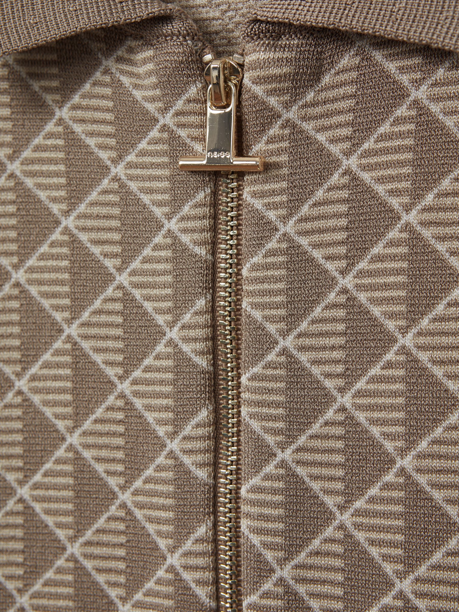 Half-Zip Diamond Stitch Polo Shirt in Oatmeal - Image 6 of 6