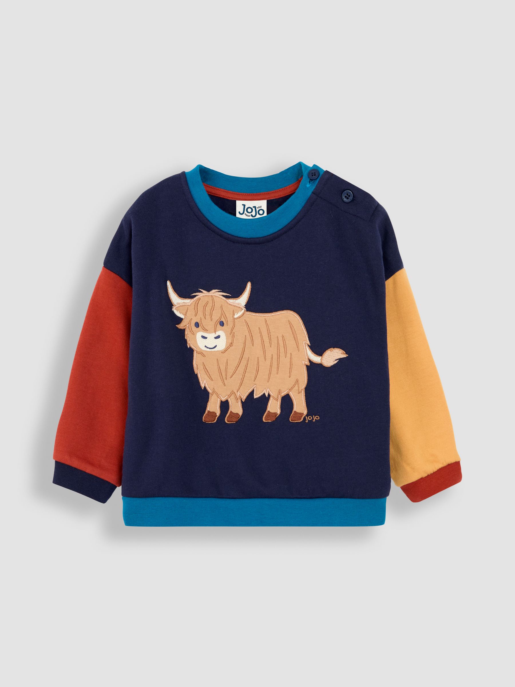 Navy Blue Highland Cow Colour Block Appliqué Sweatshirt & Jogger Set - Image 2 of 5