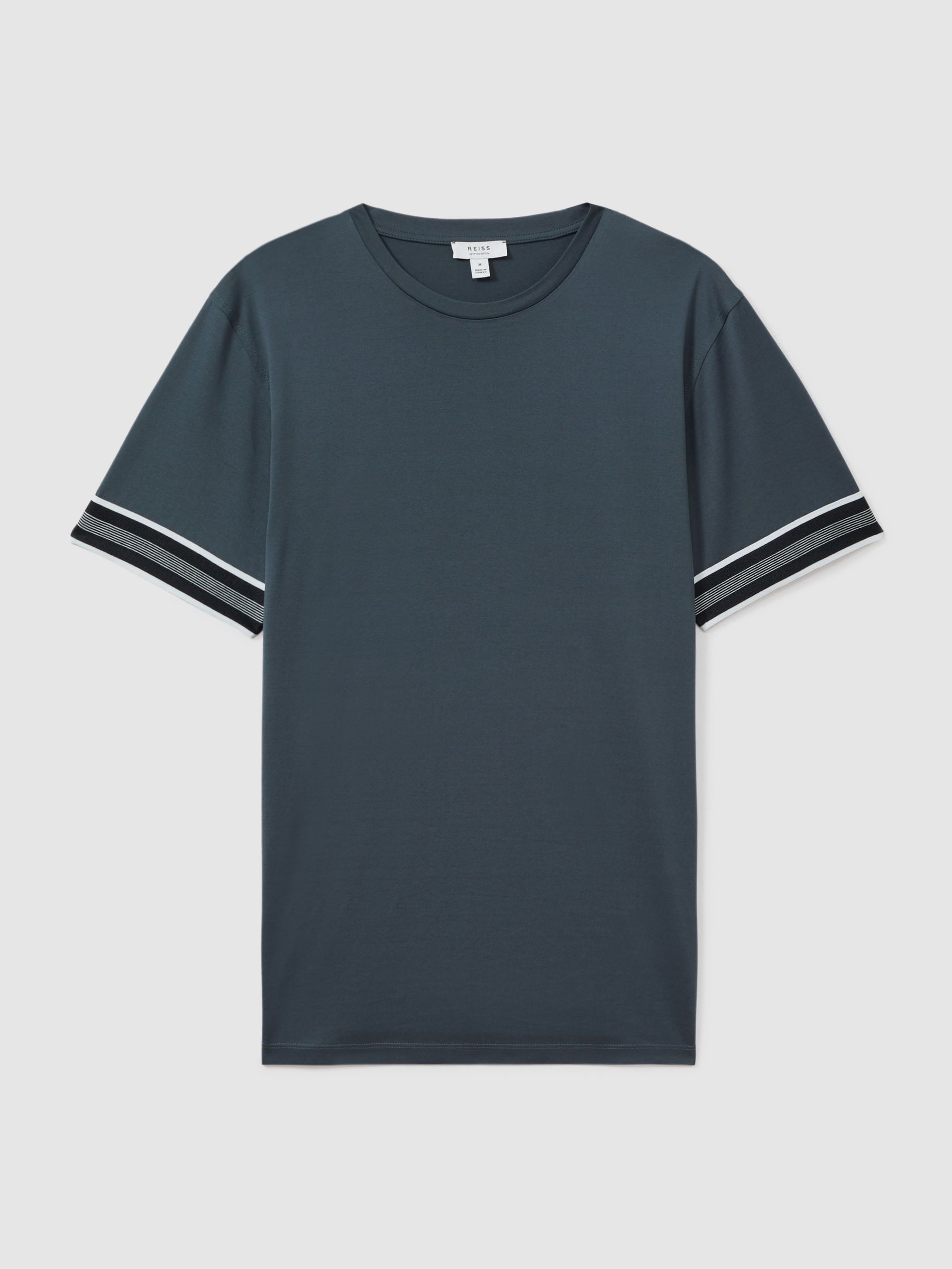 Mercerised Cotton Striped T-Shirt in Steel Blue - Image 2 of 5