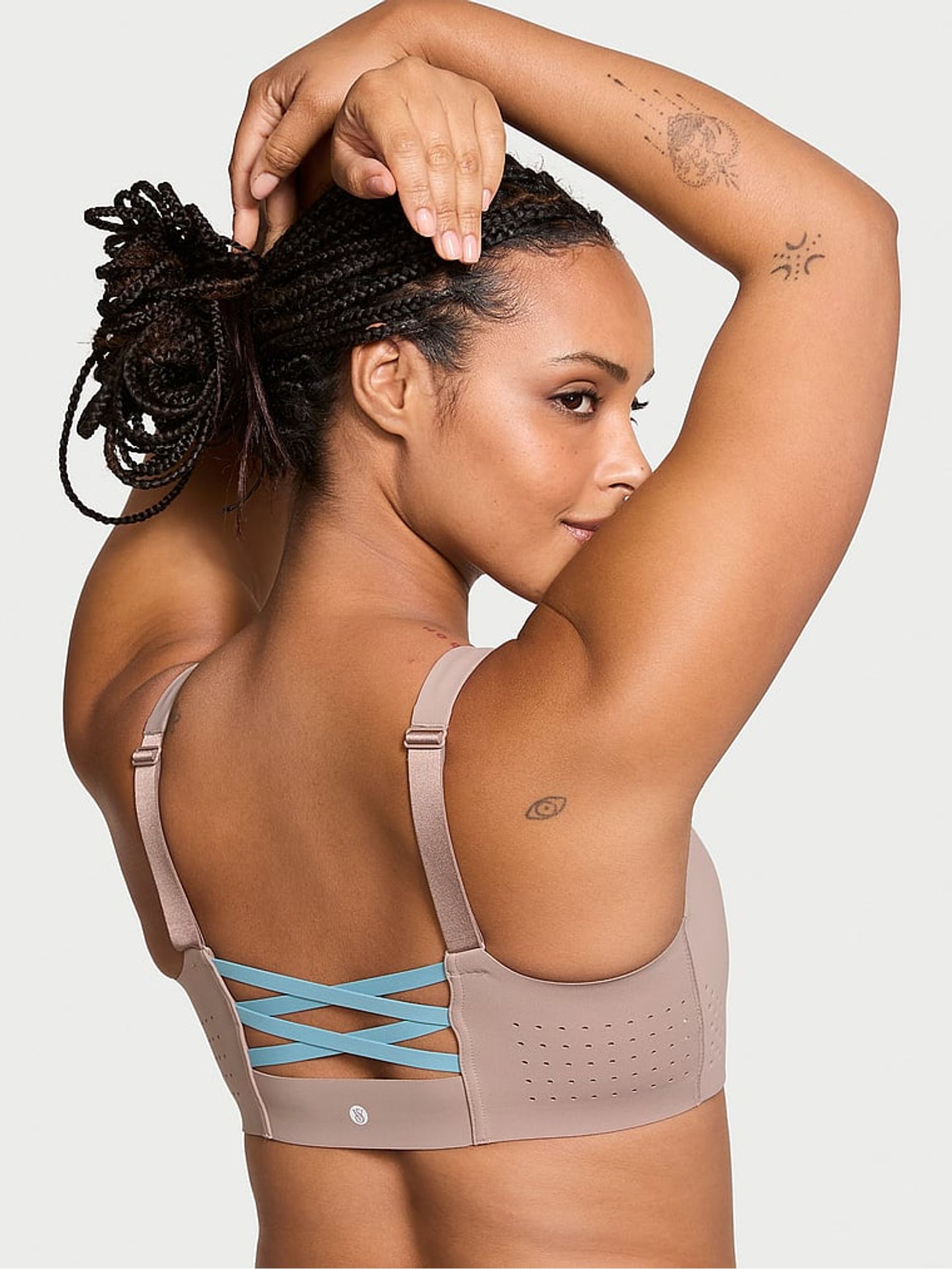 Candlelight Rose Nude Strappy Back Front Close Featherweight Max High Support Sports Bra - Image 2 of 5