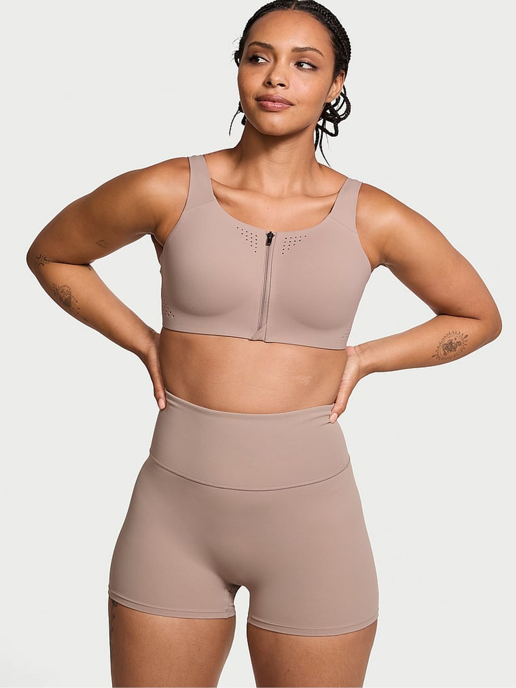Candlelight Rose Nude Strappy Back Front Close Featherweight Max High Support Sports Bra - Image 3 of 5