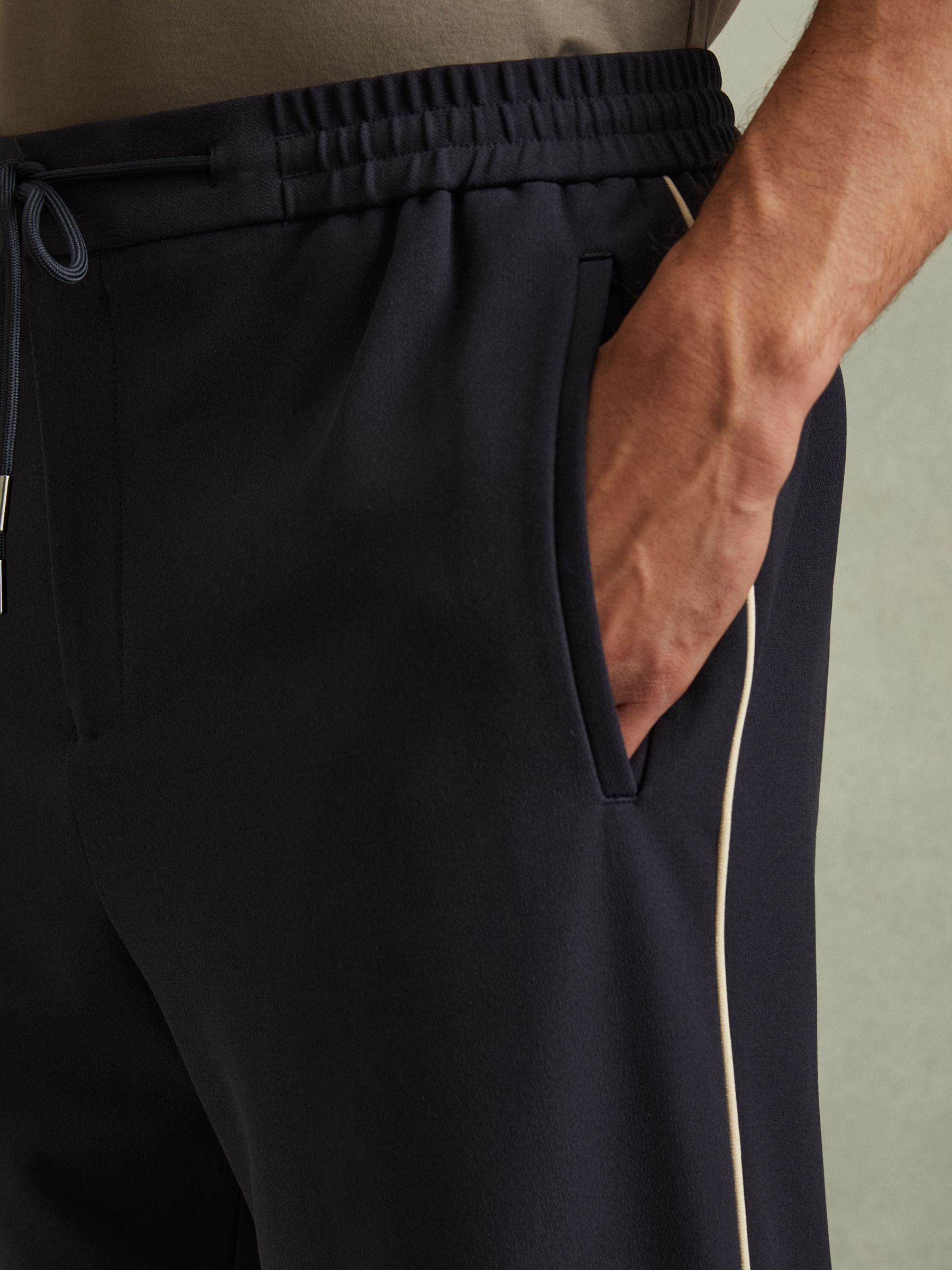 Relaxed Contrast Pipe Detail Trousers in Navy/Ivory Stripe - Image 3 of 5