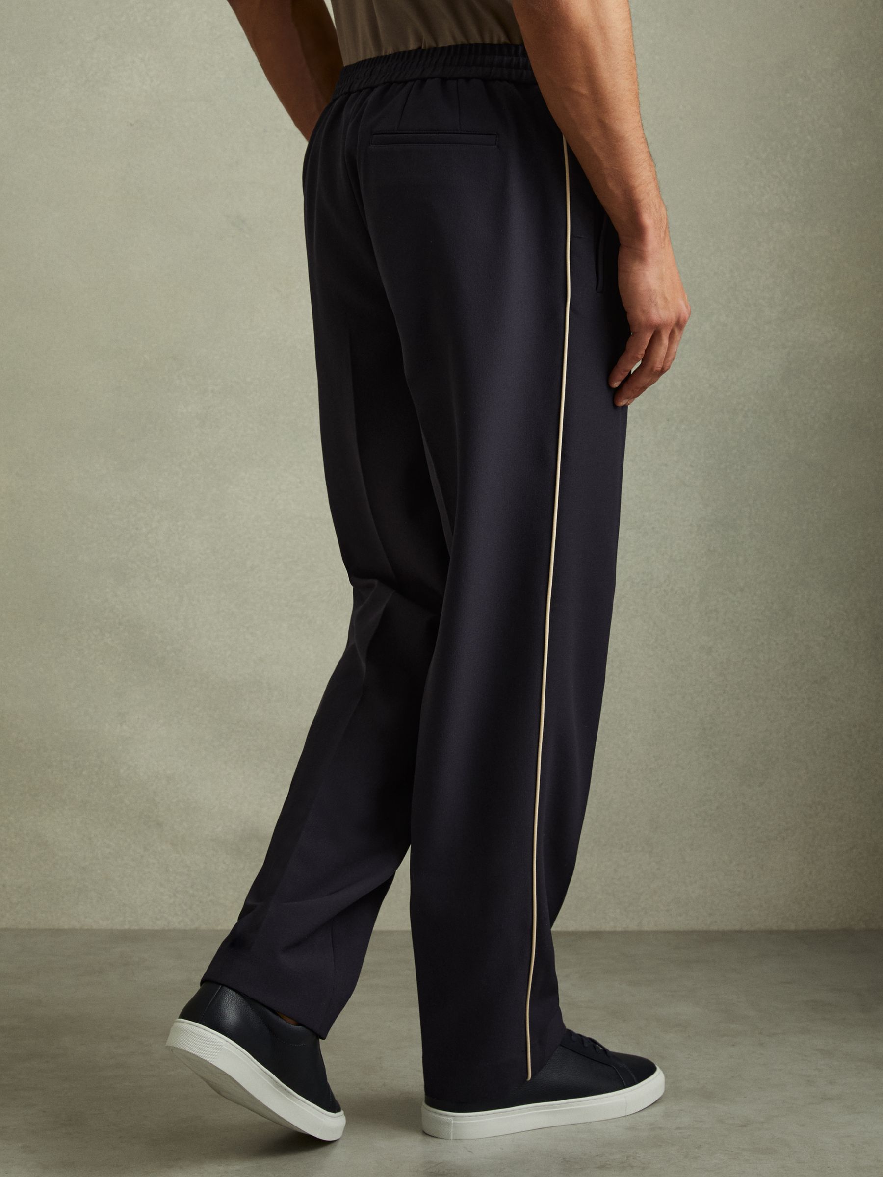 Relaxed Contrast Pipe Detail Trousers in Navy/Ivory Stripe - Image 4 of 5