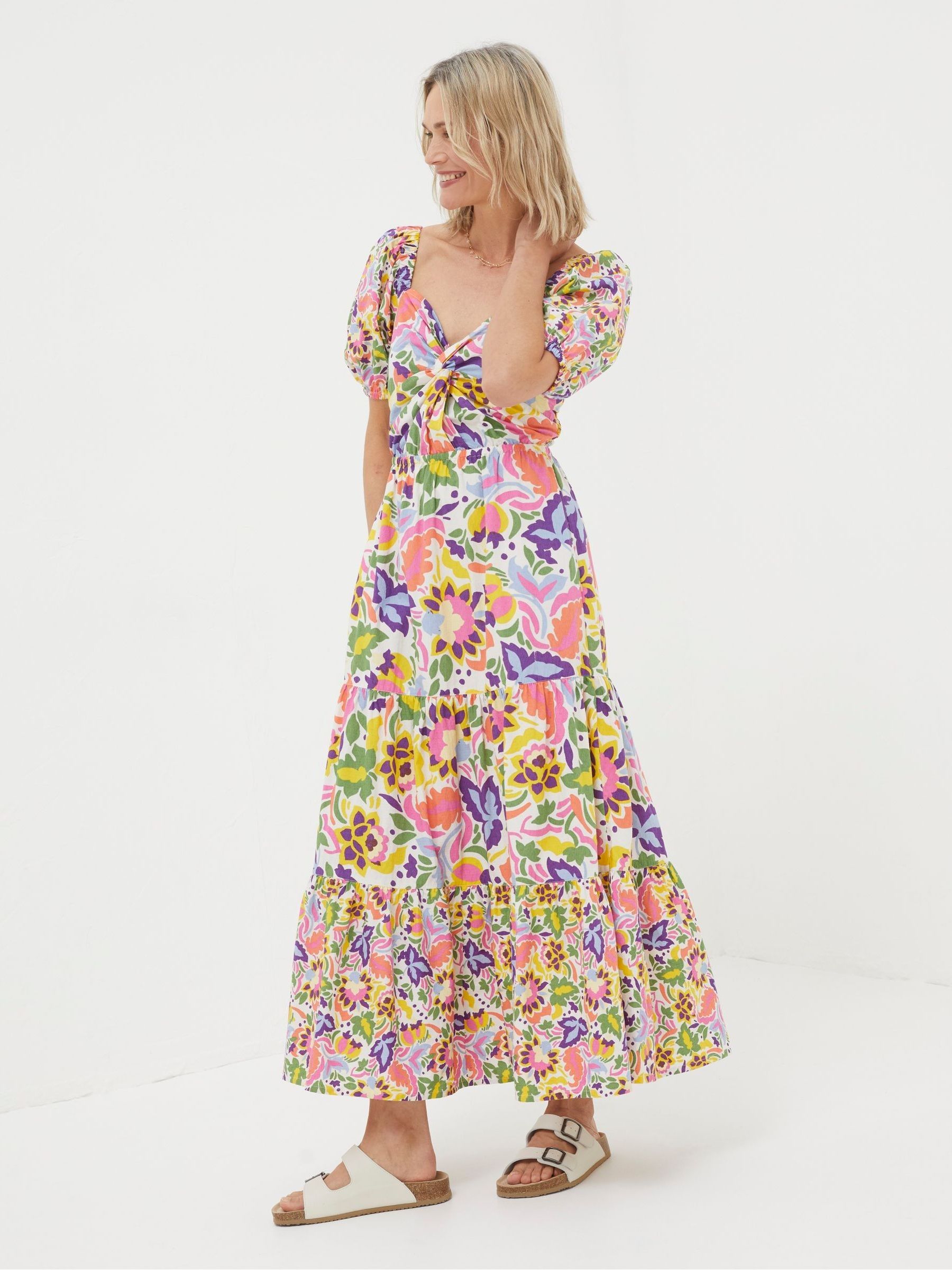 linen blend floral midi dress MILAN LINEN MIDI DRESS