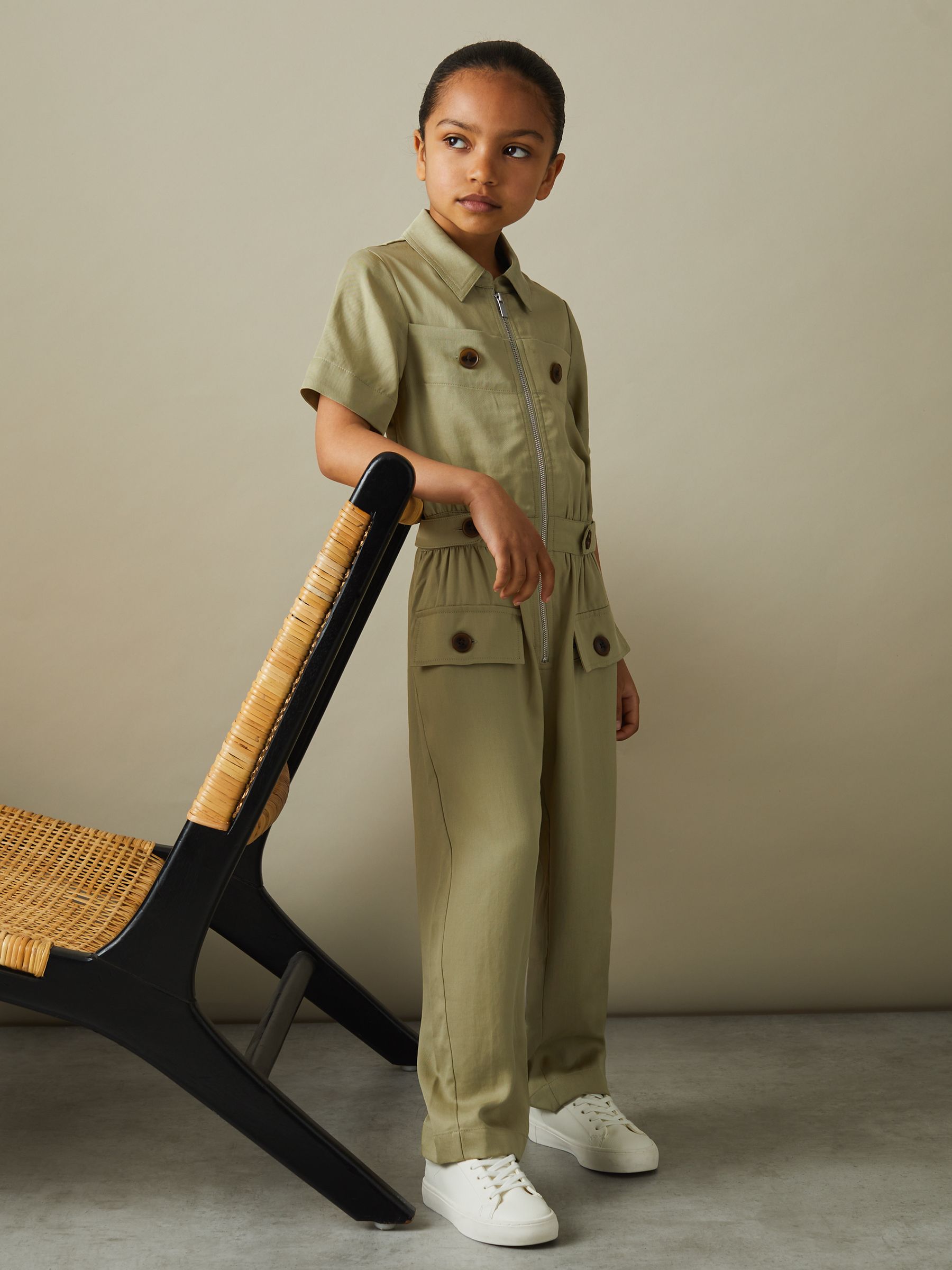 4-9 yrs Utility Style Jumpsuit in Khaki - Image 1 of 4 4-9 yrs Utility Style Jumpsuit in Khaki - Image 1 of 4
