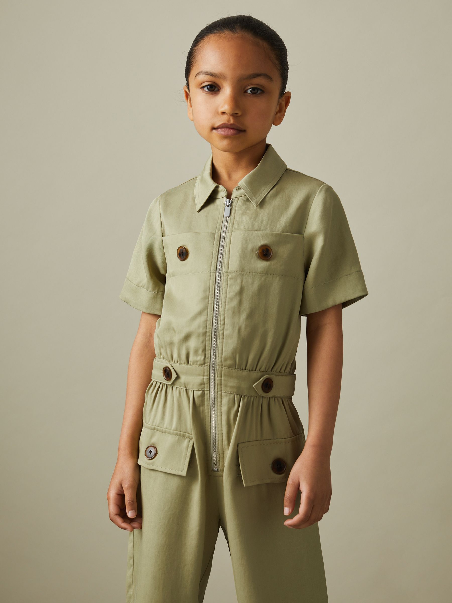 4-9 yrs Utility Style Jumpsuit in Khaki - Image 3 of 4