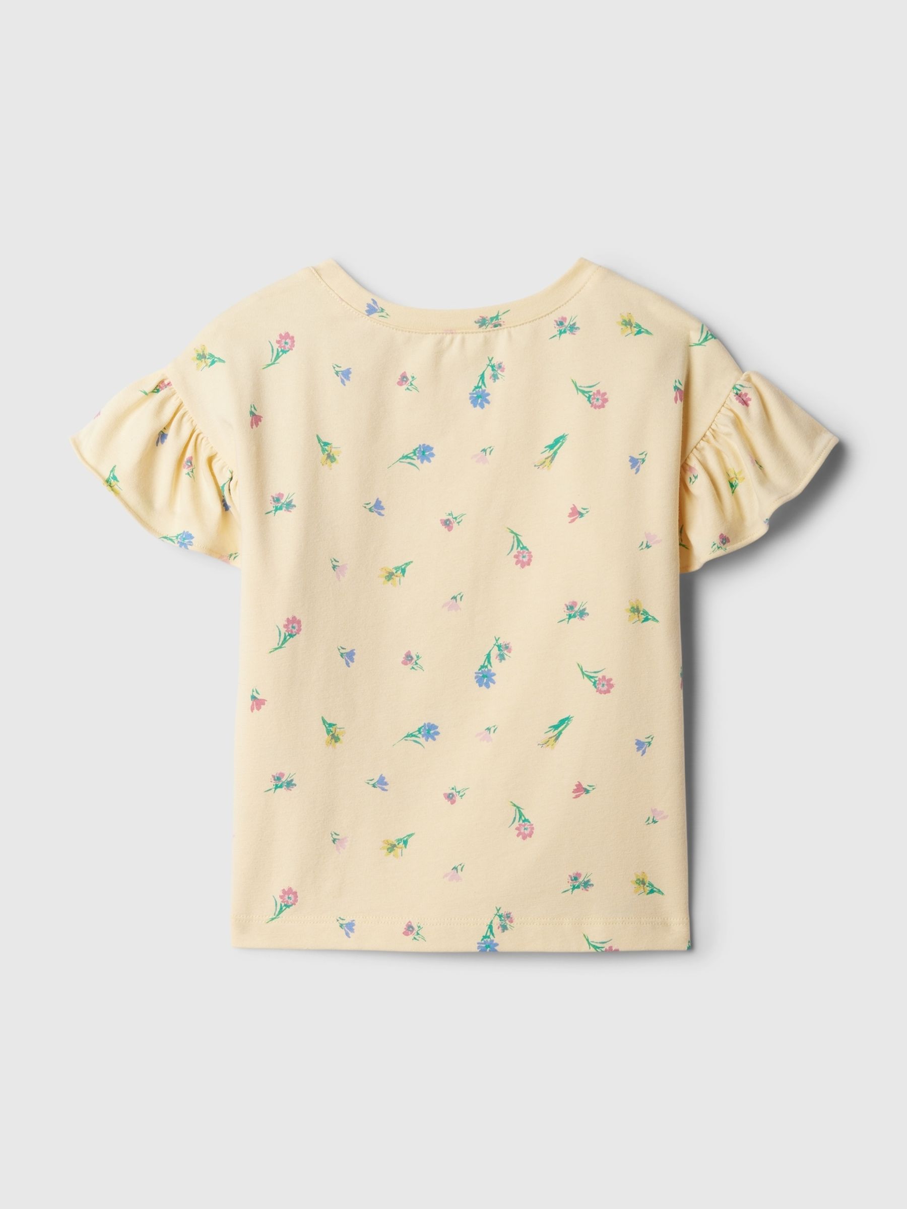 Yellow Floral Print Short Flutter Sleeve Crew Neck T-Shirt (3mths-5yrs) - Image 2 of 2