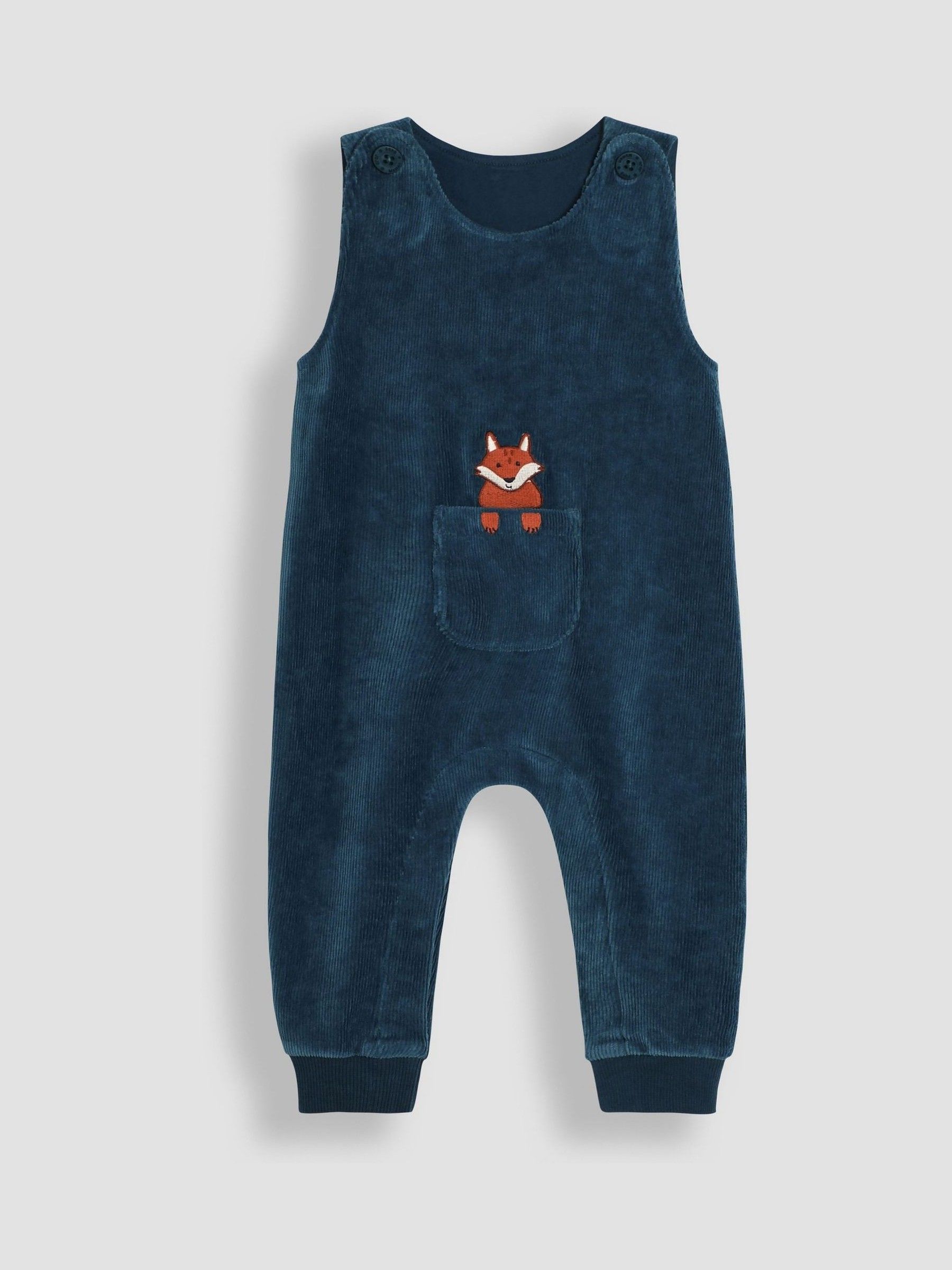 Teal Fox Applique Pocket Velour Dungarees & Top Set - Image 2 of 6