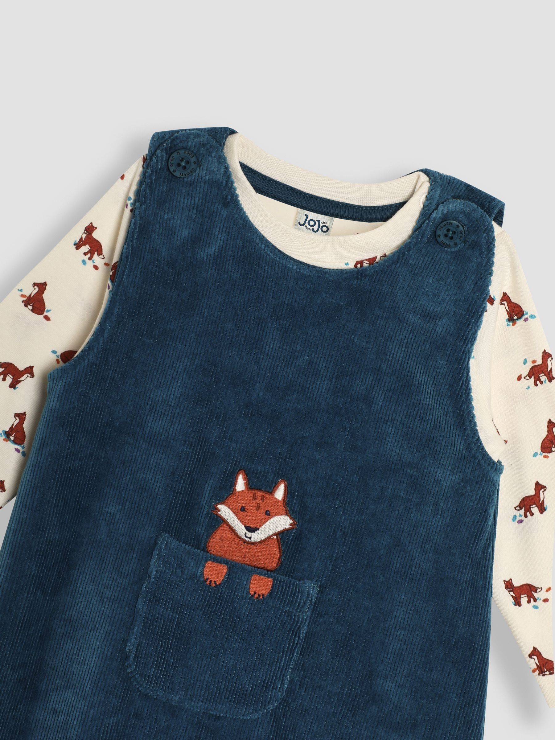 Teal Fox Applique Pocket Velour Dungarees & Top Set - Image 6 of 6