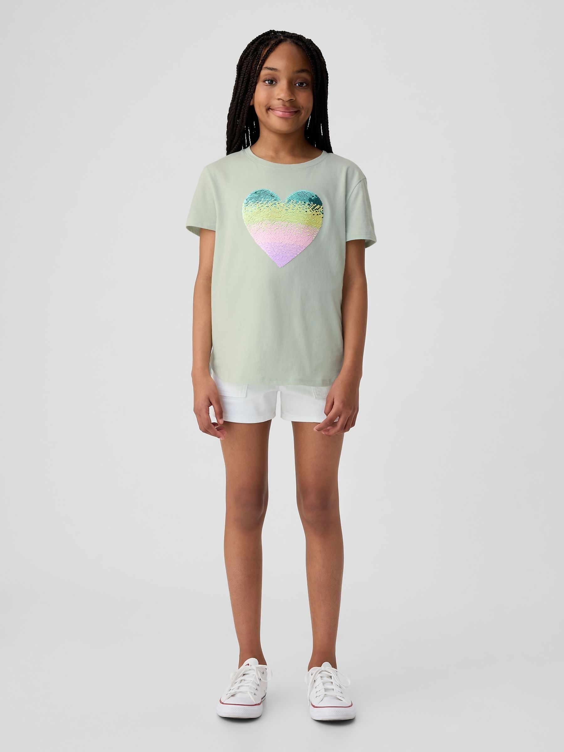Green Heart Cotton Flippy Sequin Graphic Short Sleeve T-Shirt (4-13yrs) - Image 3 of 3