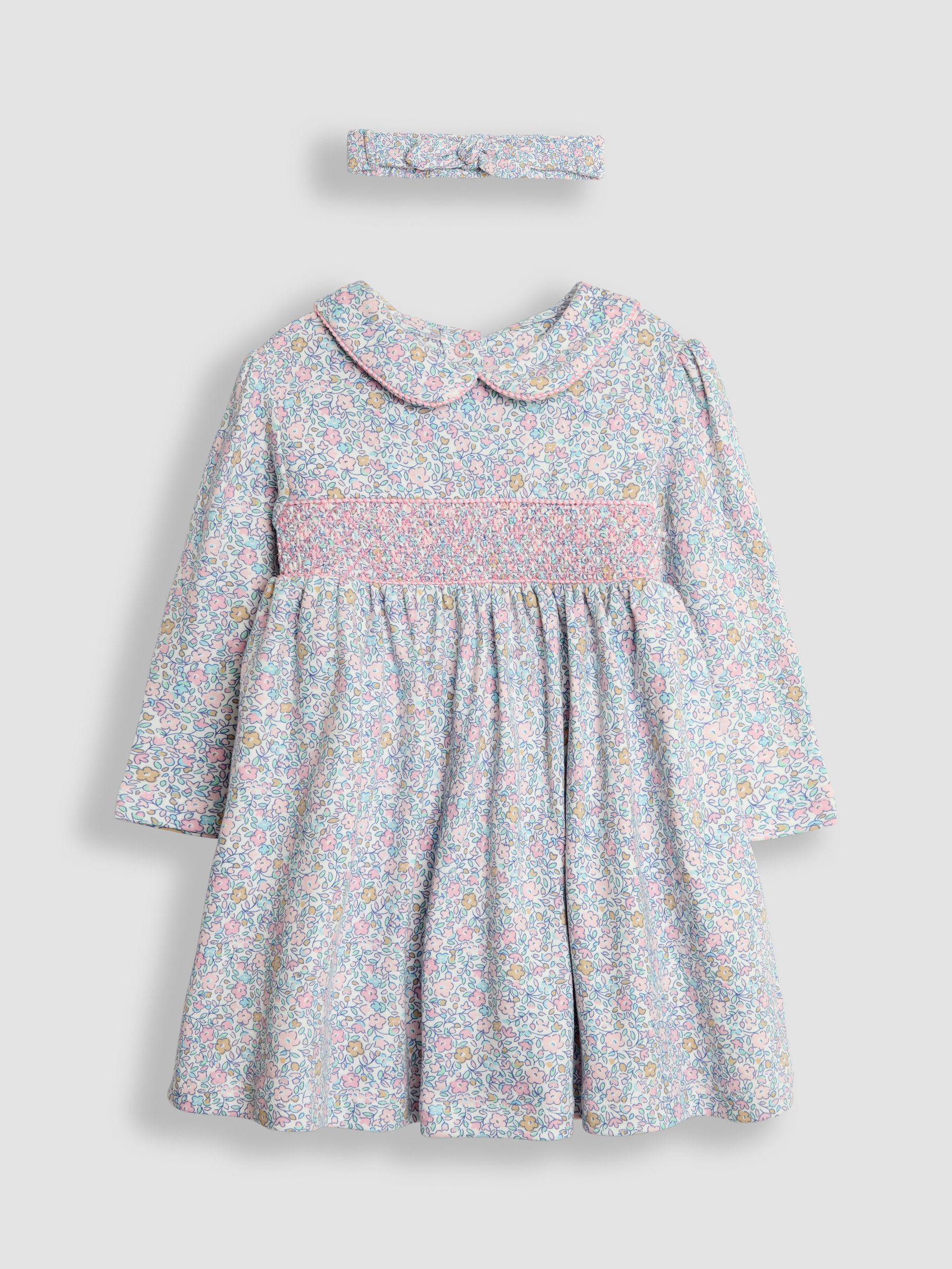 Rose Pink Ditsy Floral Smocked Peter Pan Dress - Image 1 of 2