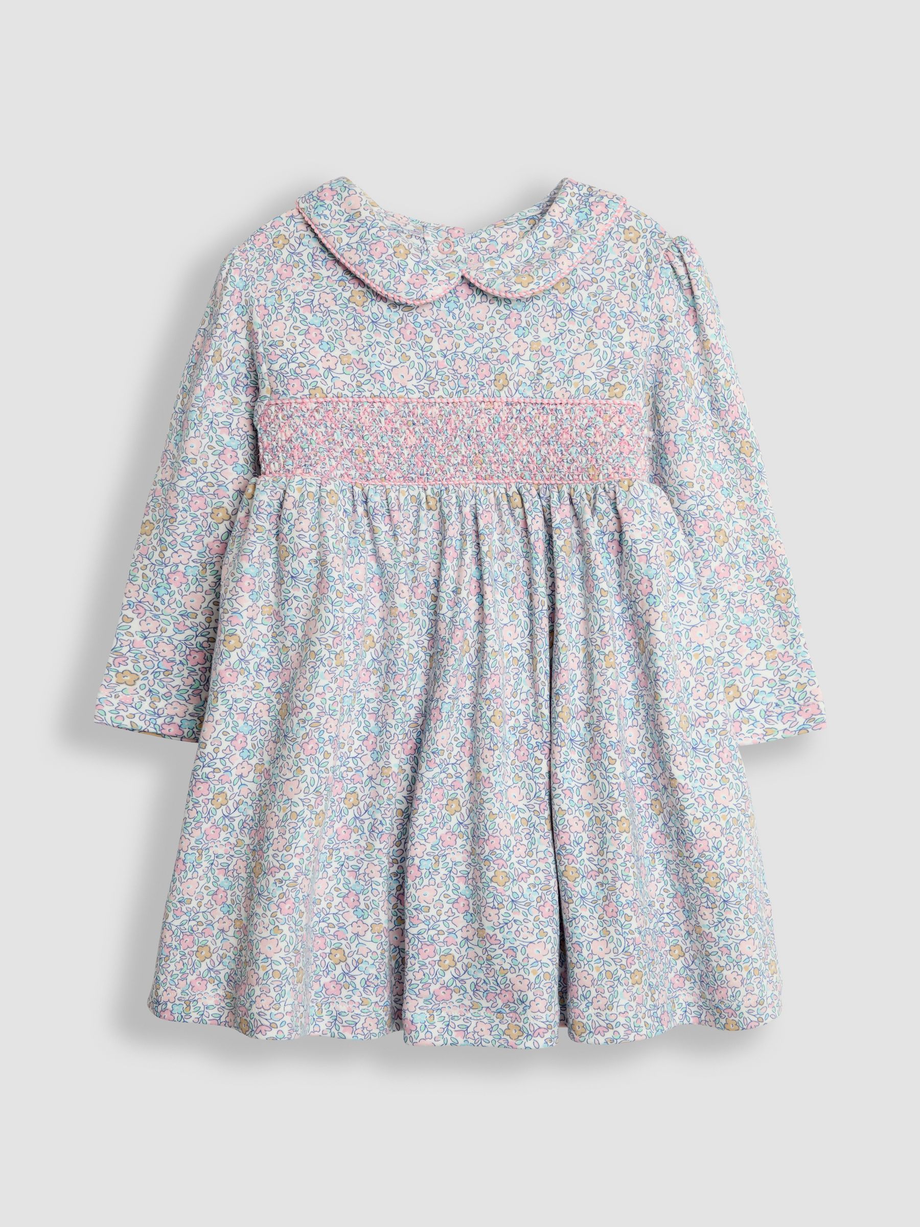 Rose Pink Ditsy Floral Smocked Peter Pan Dress - Image 2 of 2