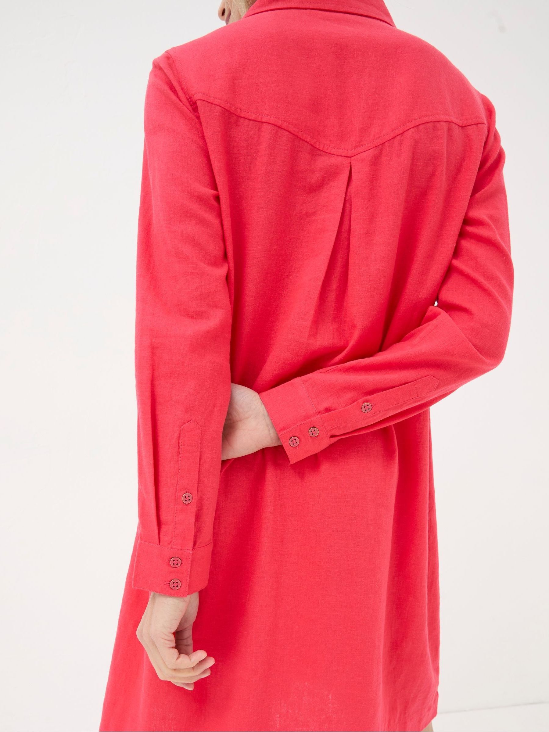 Mina Red Linen Blend Tunic Dress - Image 3 of 4