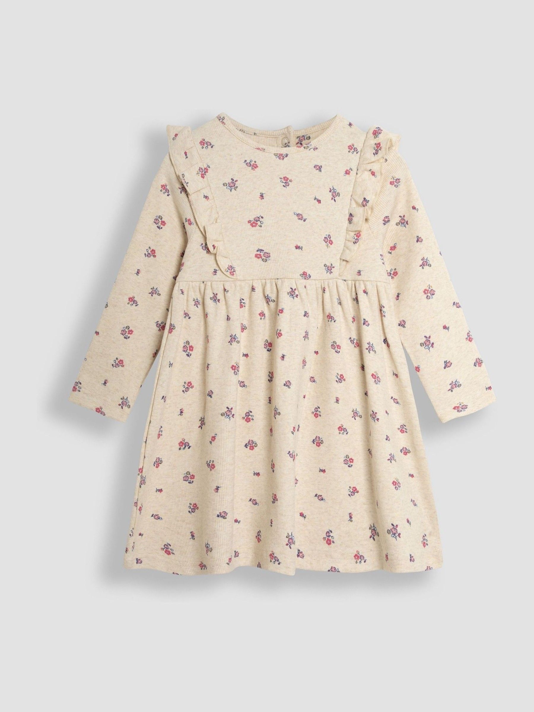 Natural Posy Floral Frill Sleeve Rib Dress - Image 1 of 3
