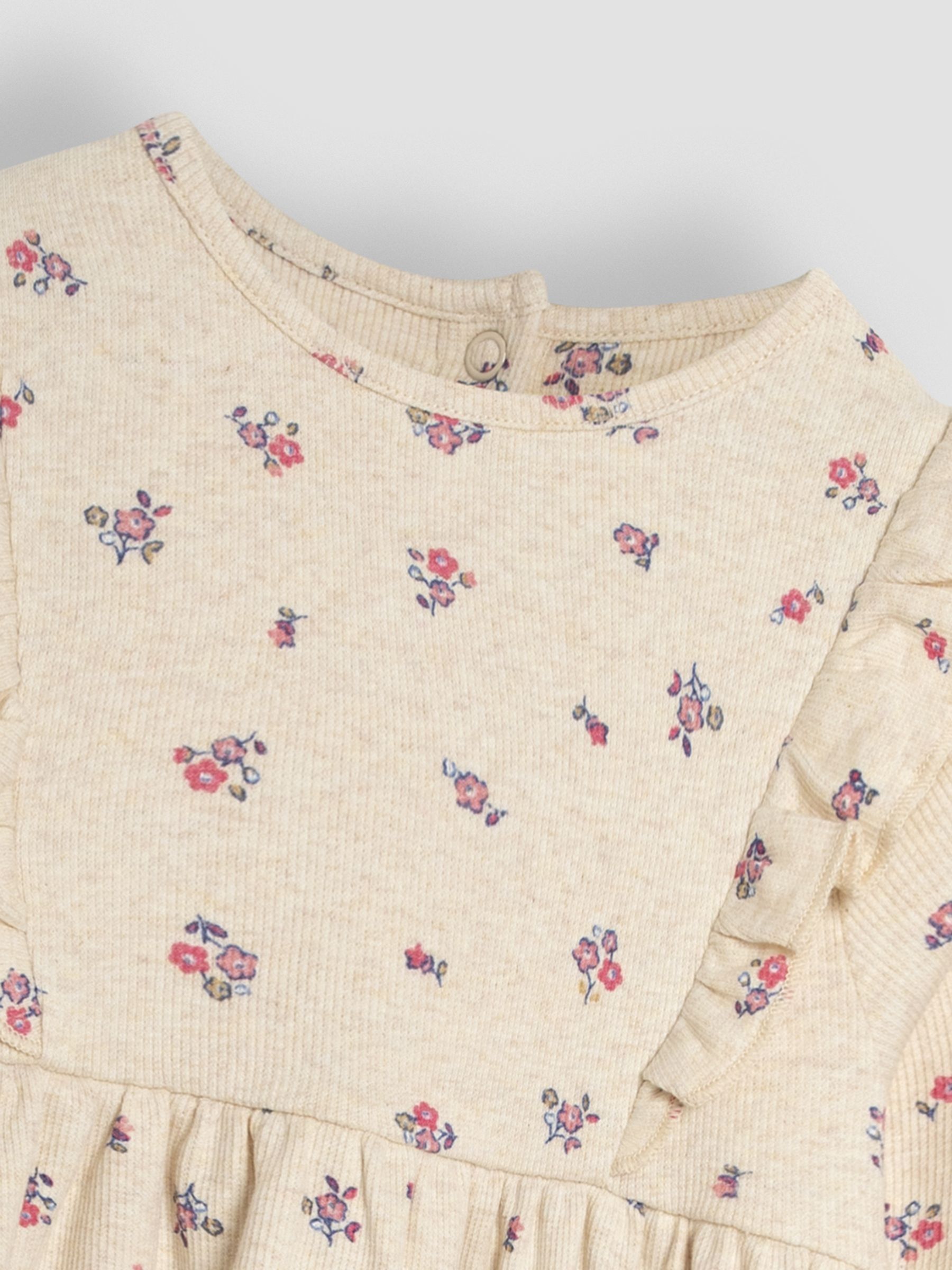 Natural Posy Floral Frill Sleeve Rib Dress - Image 3 of 3