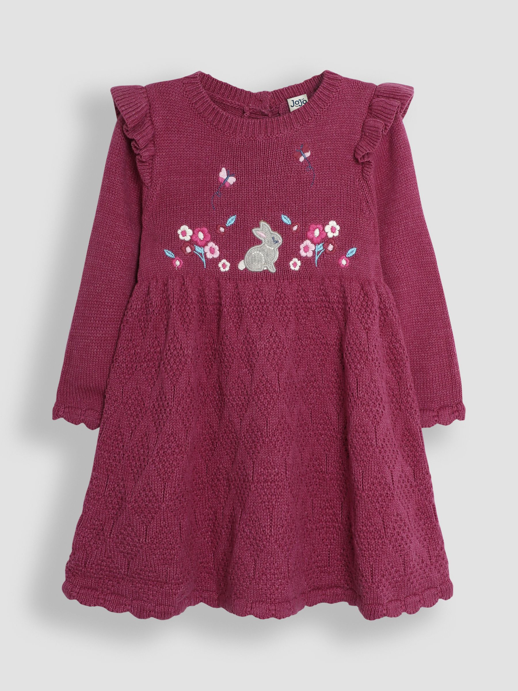 Pink Bunny Embroidered Knit Dress - Image 1 of 3