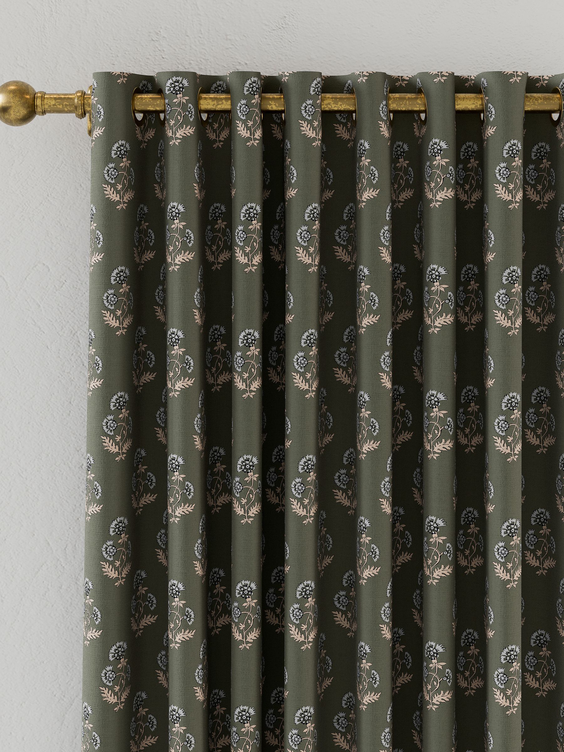 Chamomile Set of 2 Green Blackout Eyelet Curtains - Image 2 of 3
